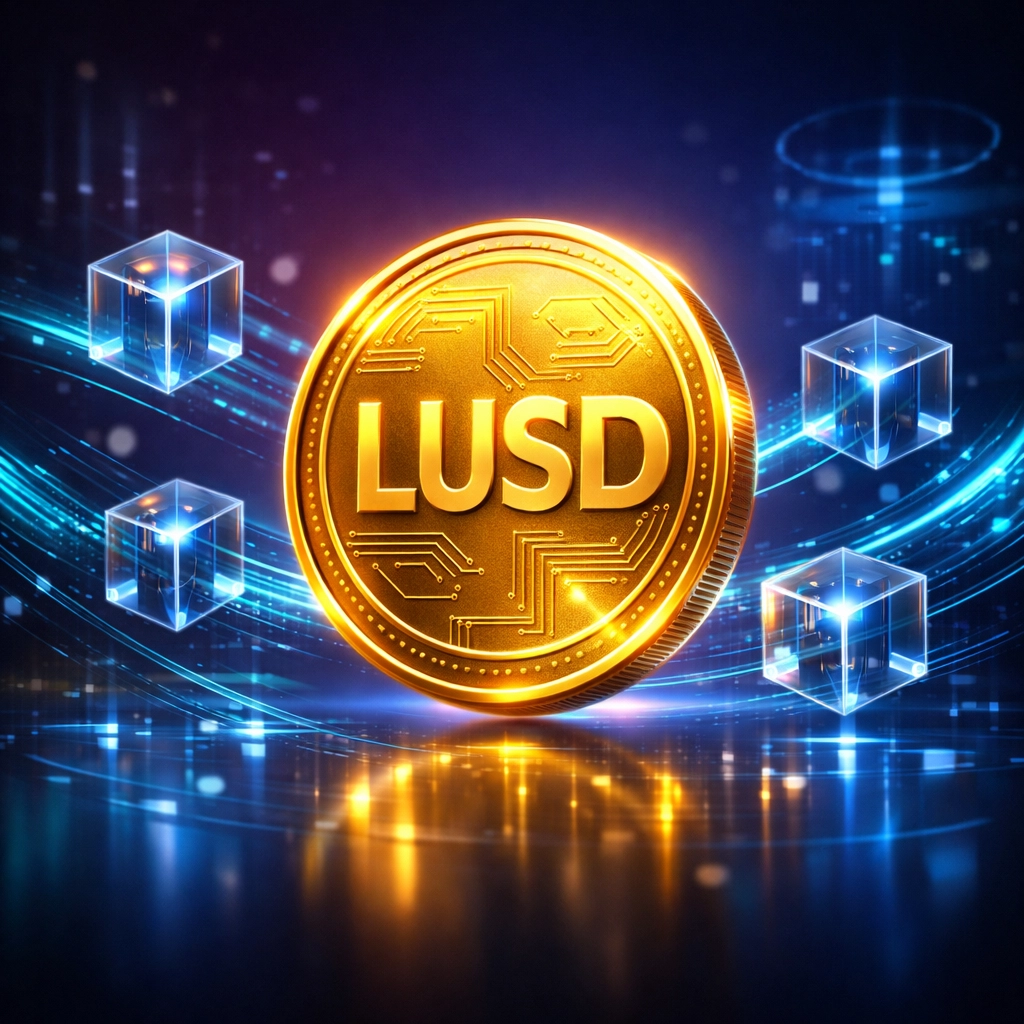 LUSD stablecoin floating in blockchain network representing decentralized Web3 payment stability