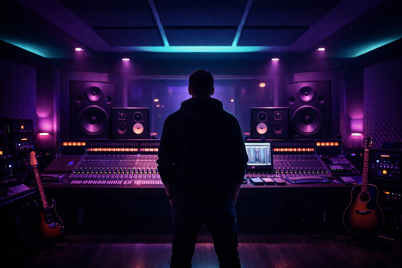 Solo music artist in a professional recording studio establishing their unique brand identity.