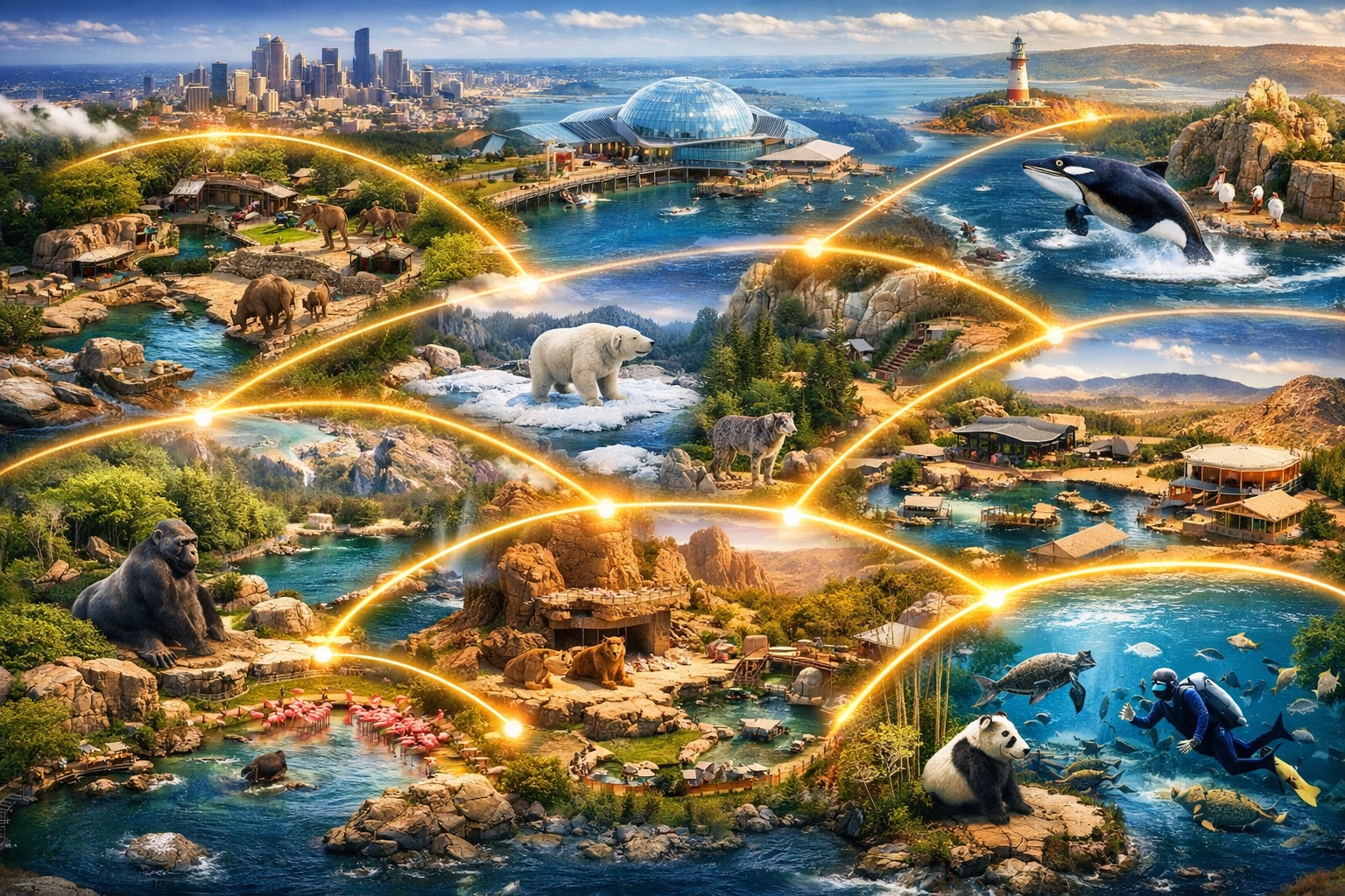 Aerial view of Zoo Media's nationwide network of 780+ connected zoo and aquarium venues