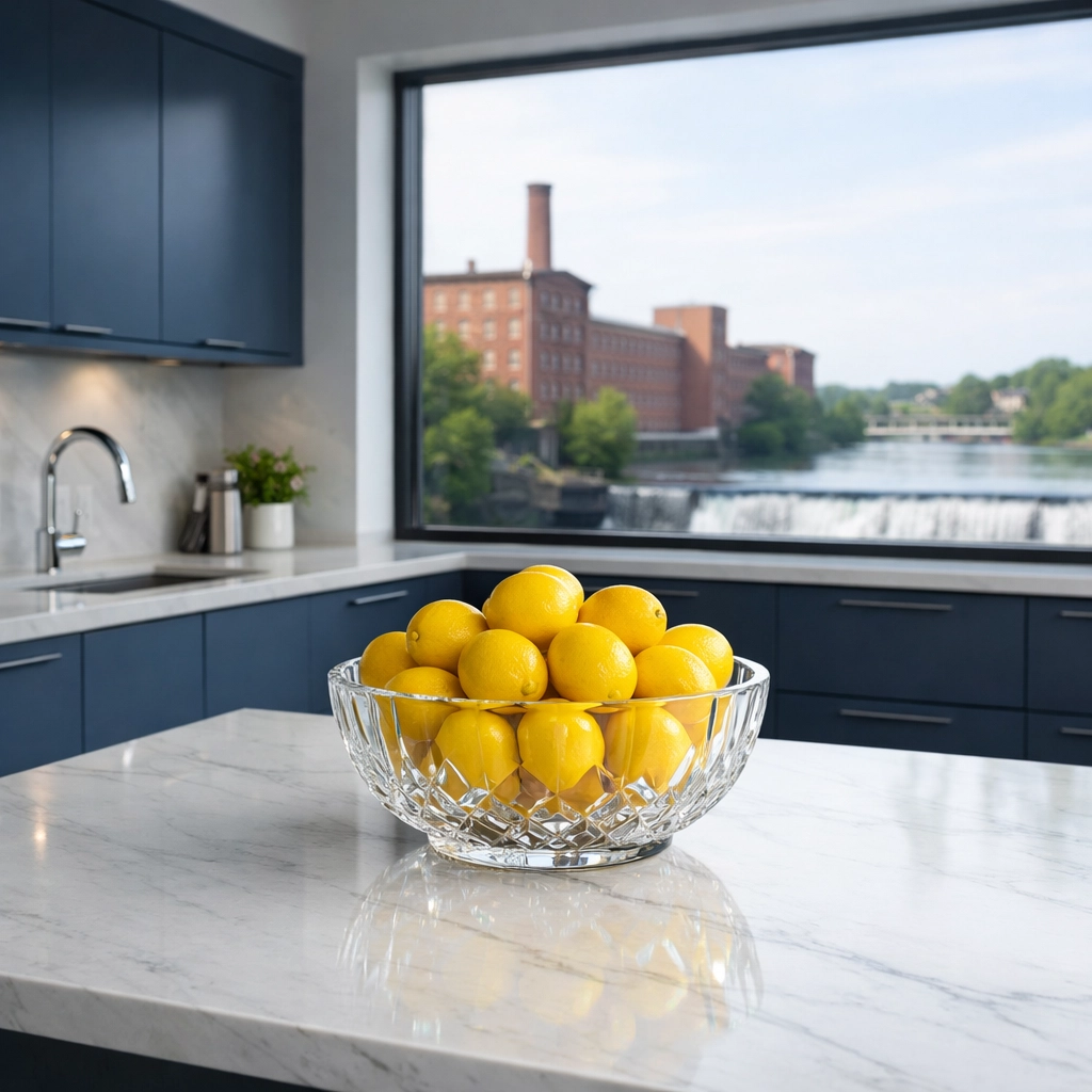 Sparkling kitchen with marble counters after professional move-in/move-out cleaning Lowell.