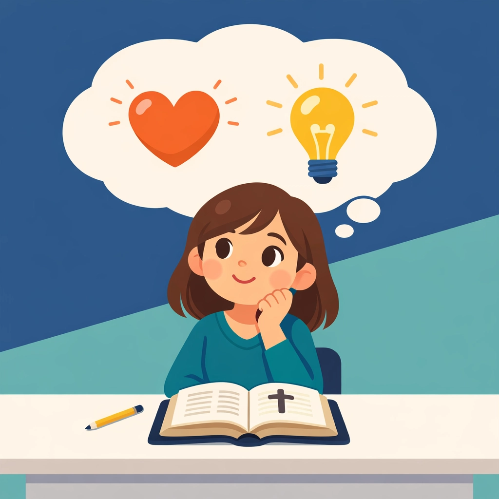 Cartoon woman studying her Bible, representing the spiritual transformation found in a consistent reading habit.