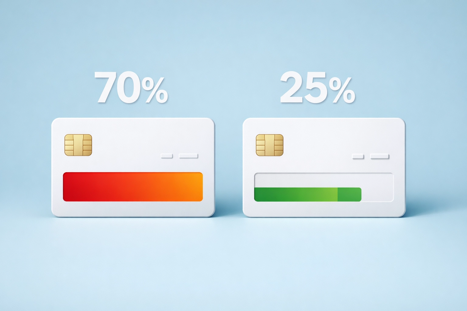 Comparación de utilización de crédito al 70% versus 25% para subir puntaje