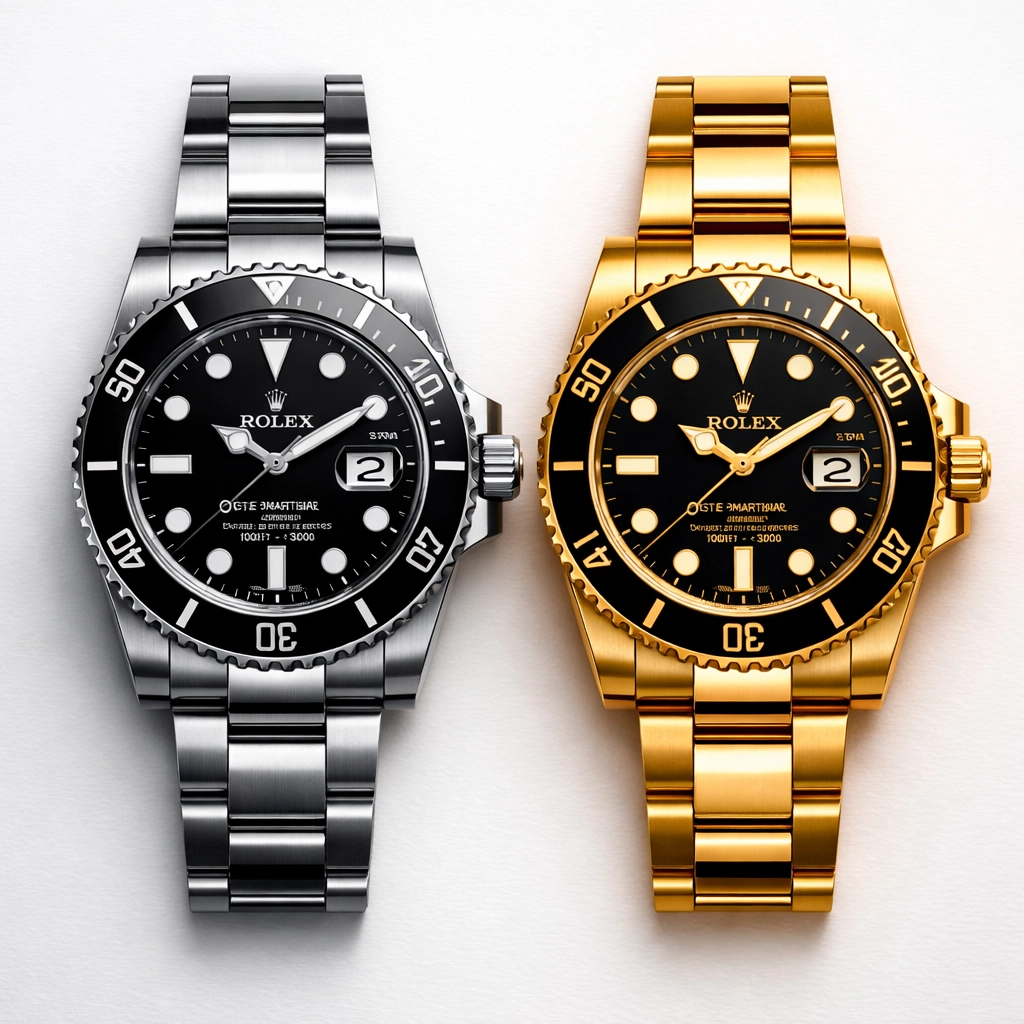 Steel vs gold Rolex Submariner comparison showing material value differences