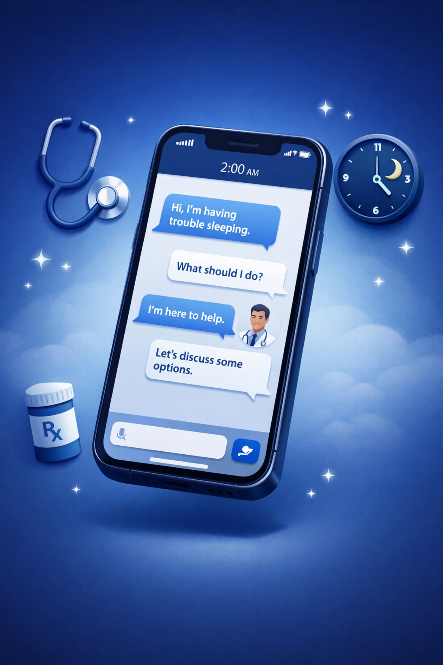 24/7 online urgent care text messaging interface on smartphone at 2 AM