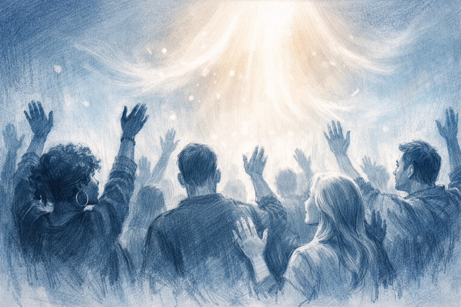 Diverse worship moment with a warm, Spirit-filled atmosphere