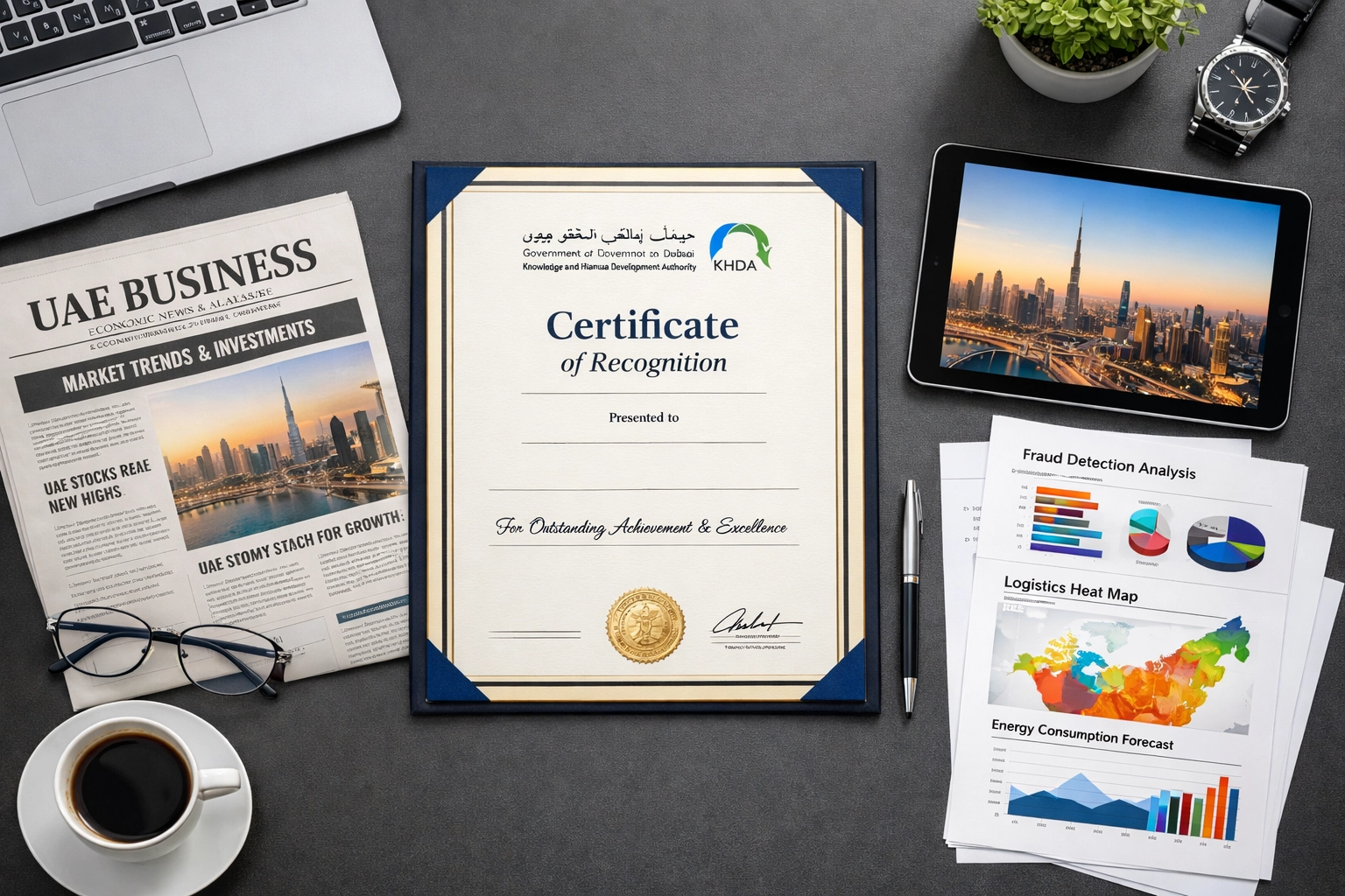 KHDA certified data science portfolio showing UAE industry AI projects and Dubai workspace