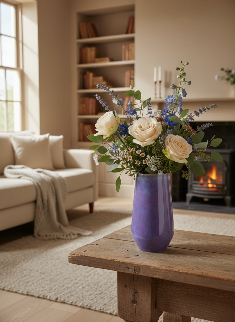 Handcrafted Ceramic Memorial Vase with Flowers