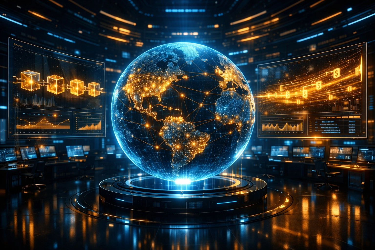 Global decentralized payment network visualization for enterprise master and sub-wallet management.