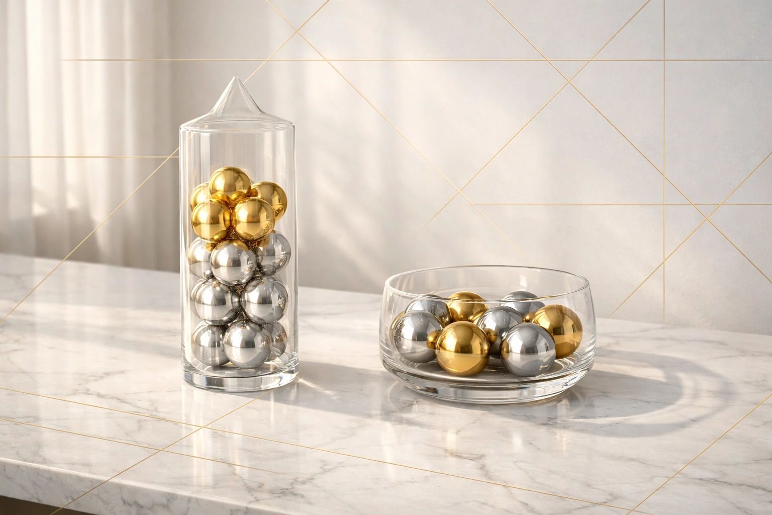 Minimalist glass vessels on a desk representing tax-efficient asset location for Stuart physicians.