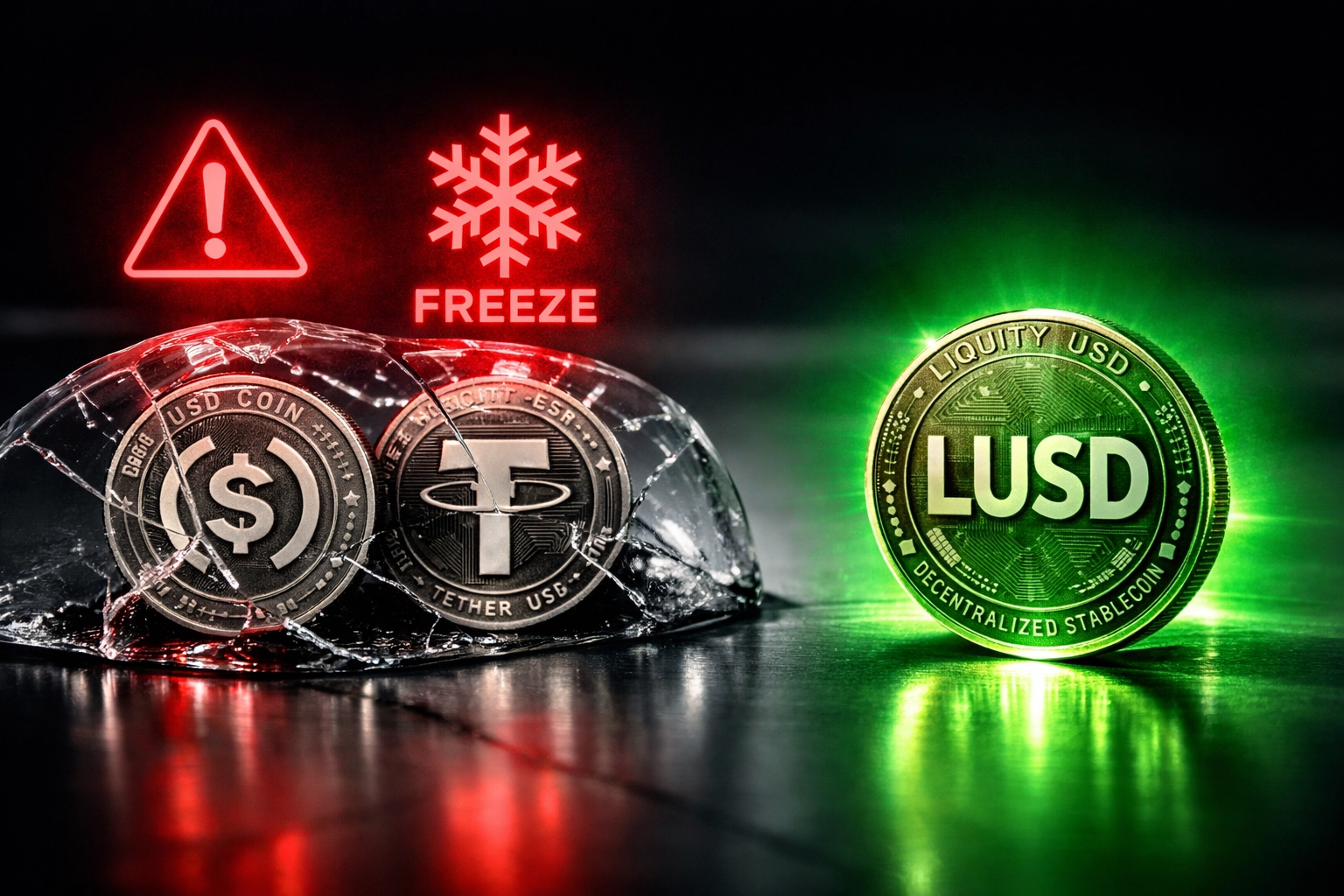 LUSD decentralized stablecoin versus centralized frozen stablecoins comparison