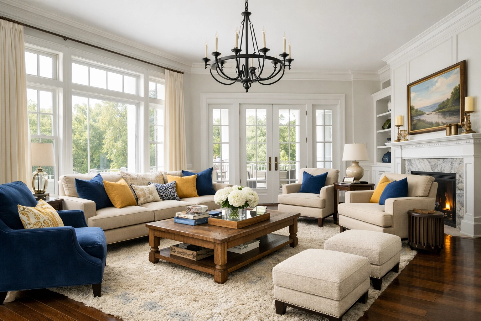 Impeccably clean Acton living room with hardwood floors and natural light from professional house cleaning.