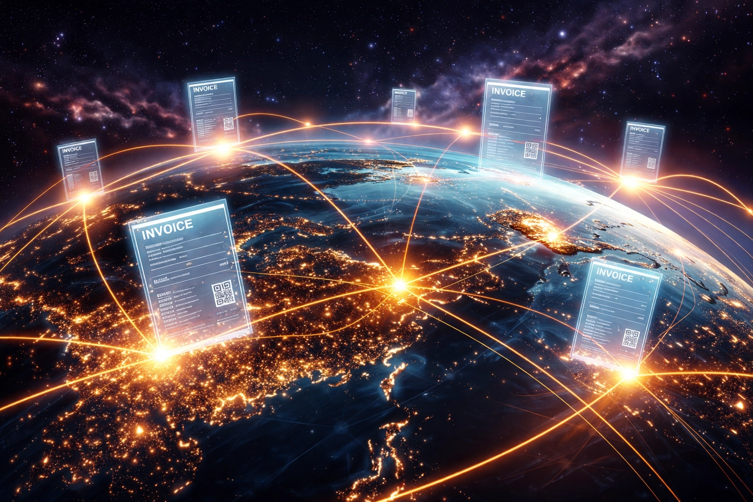 Global network showing tokenized receivables and worldwide investor connections for small business financing