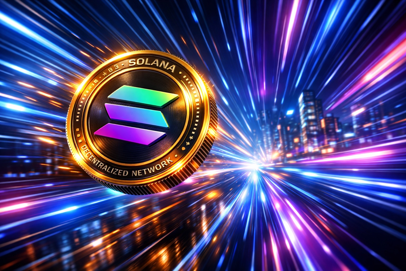 Fast-moving digital token representing rapid settlement and LUSD stablecoin benefits for self-custody merchant accounts.