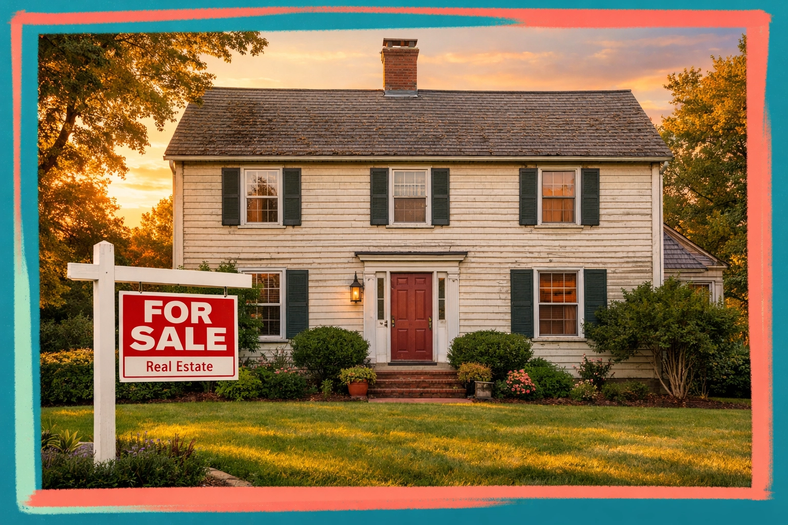 Connecticut colonial home for sale with minor repairs needed in well-maintained yard