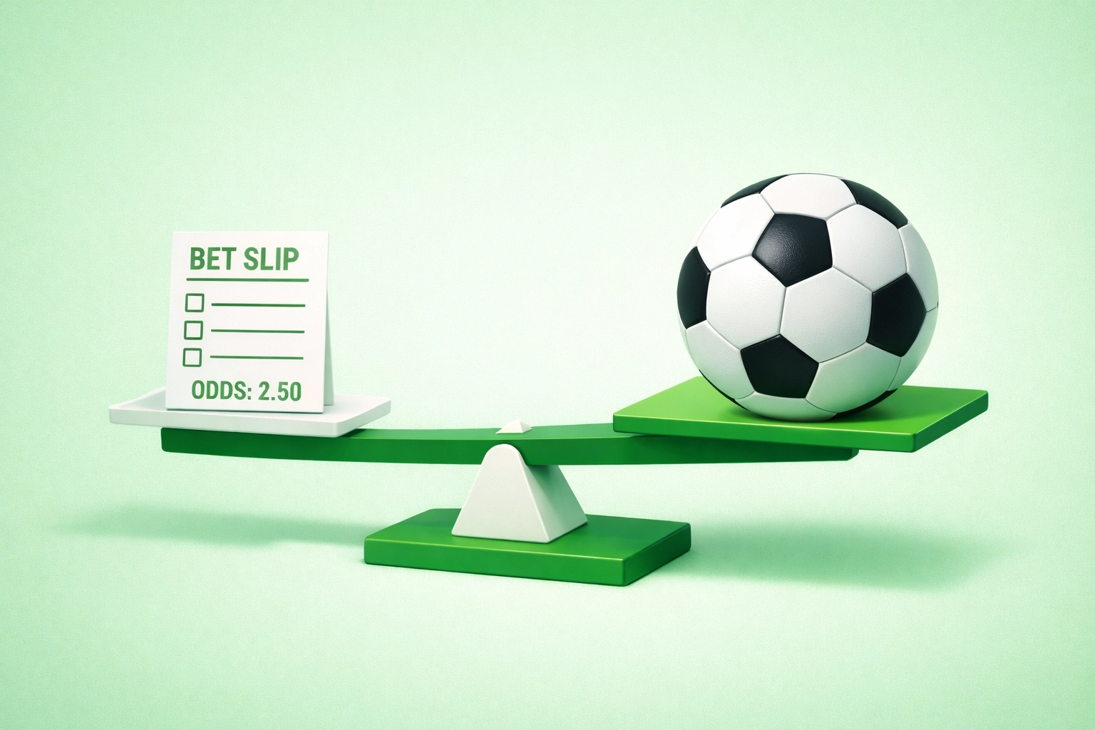 A balance scale showing a football outweighing a betting slip to represent finding value.