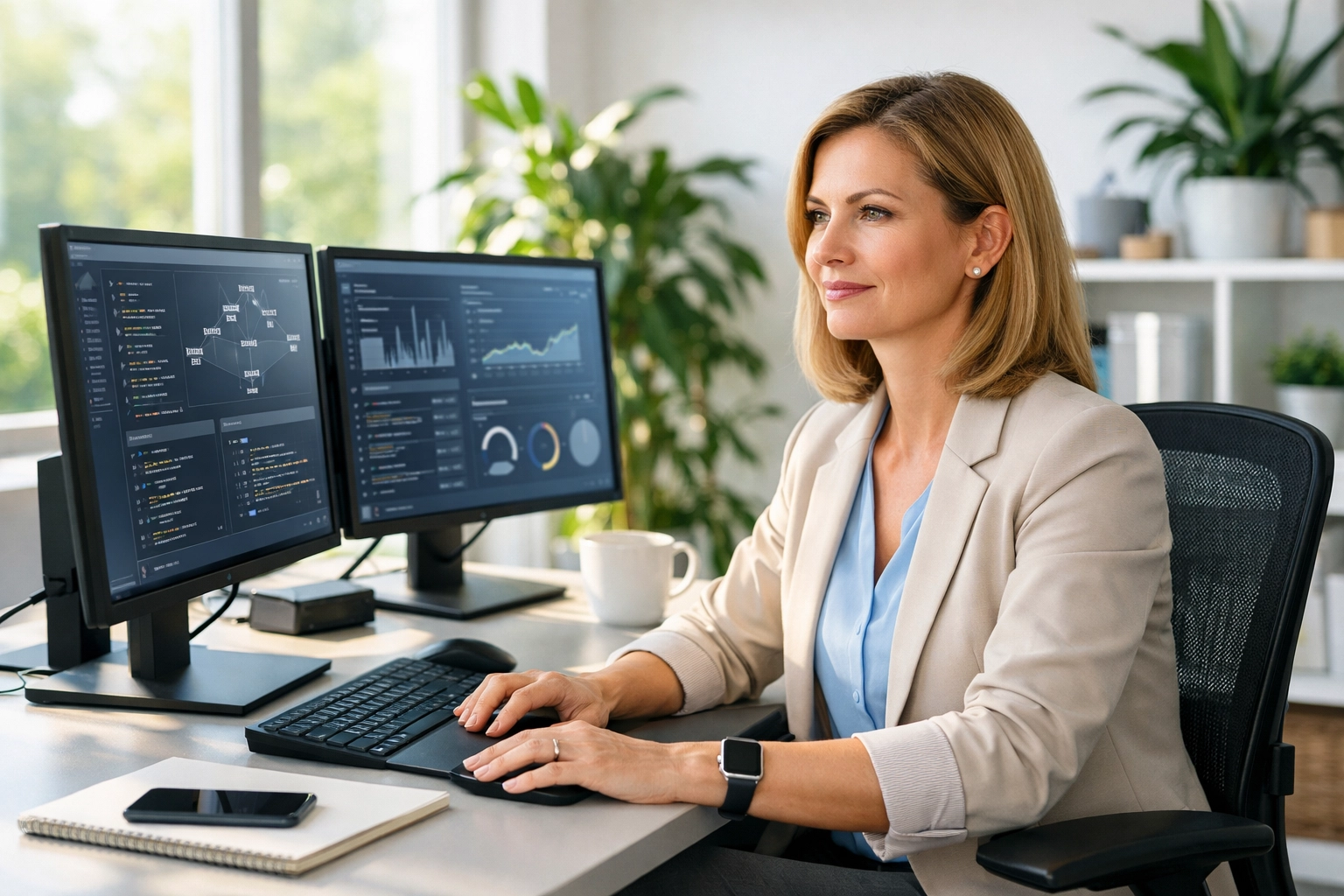 IT director managing ServiceNow Xanadu release features and Agentic AI in a modern office.