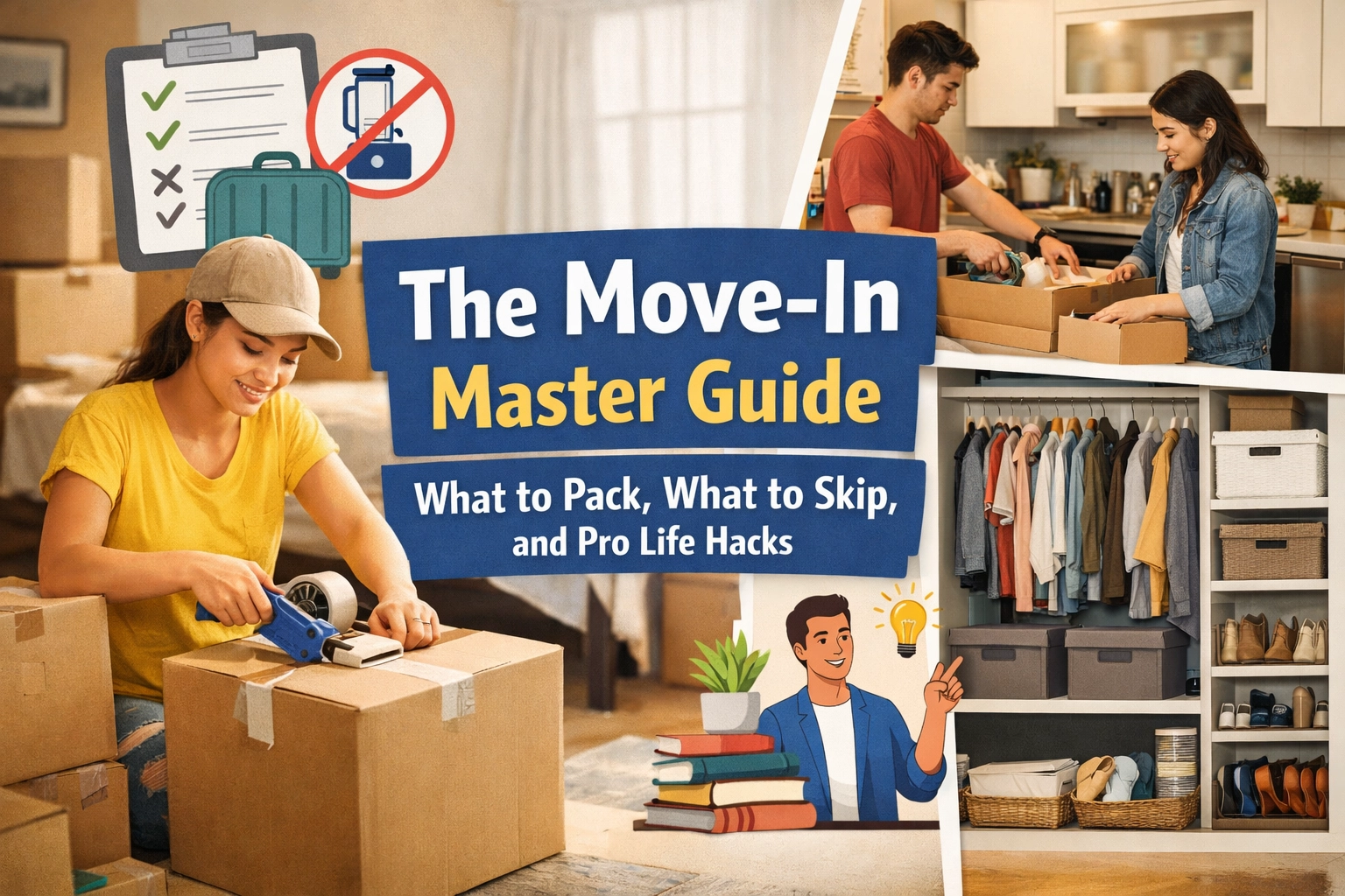 [HERO] The Move-In Master Guide: Modern co-living move-in day with labeled boxes in a bright shared-home entryway, signaling stress-free all-inclusive rooms for rent in Durham and Charlotte. (Visual/Value/Local)