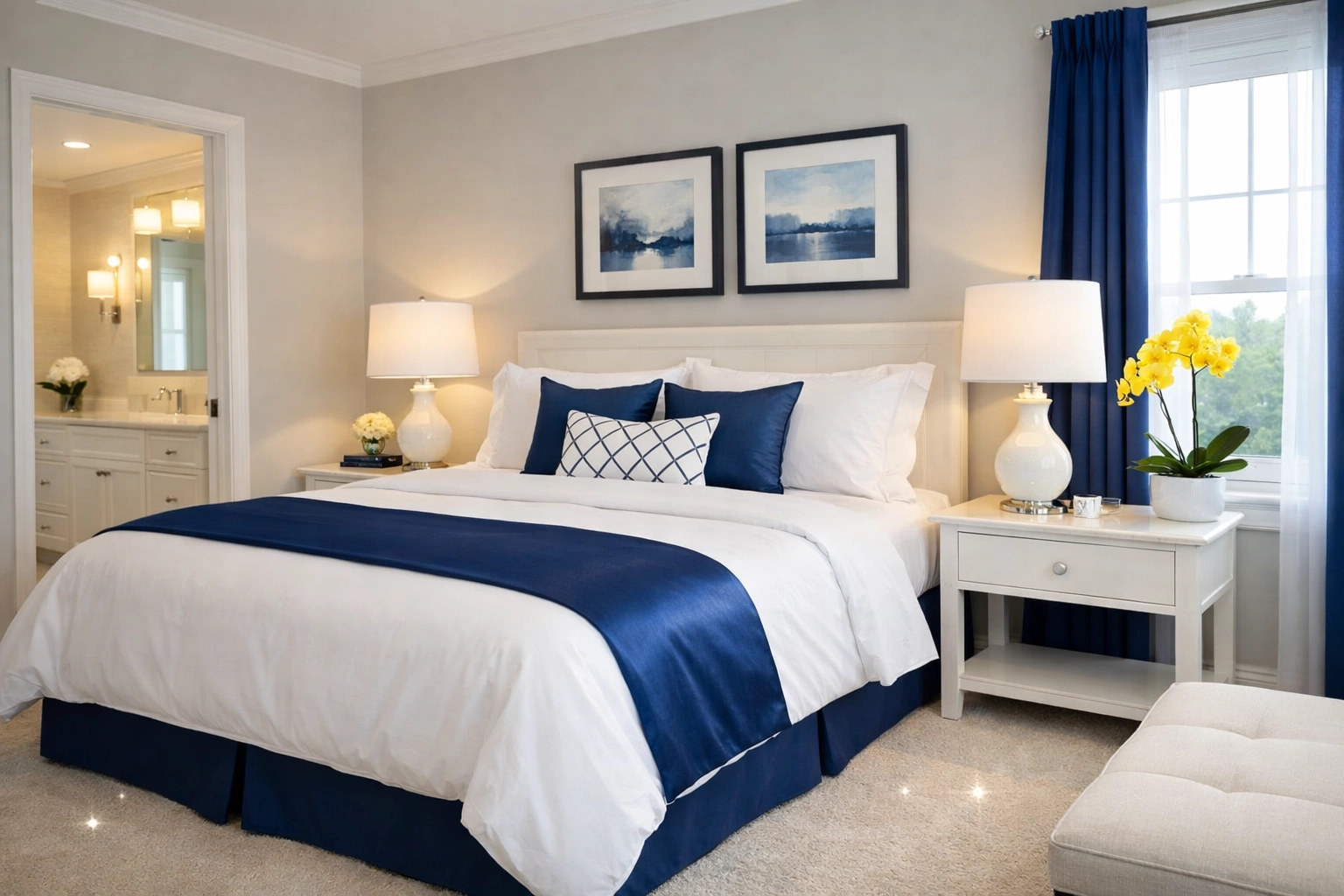 A beautifully clean and staged primary bedroom in Shrewsbury following a professional home cleaning.