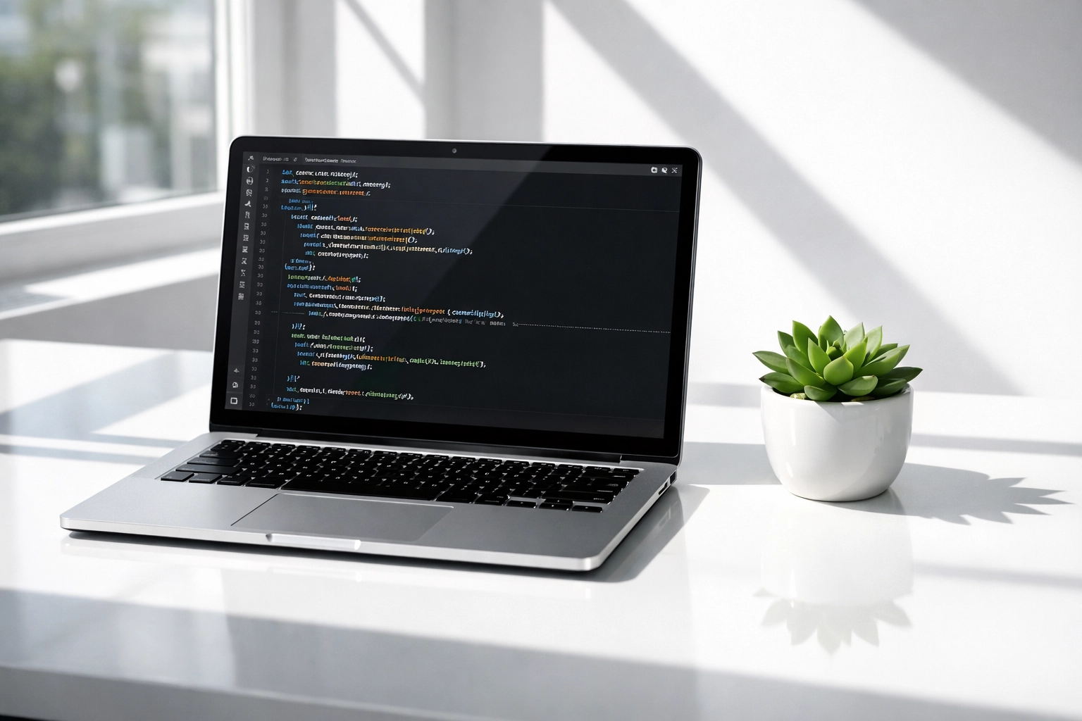 Professional laptop setup highlighting clean website design and high-performance web development services.