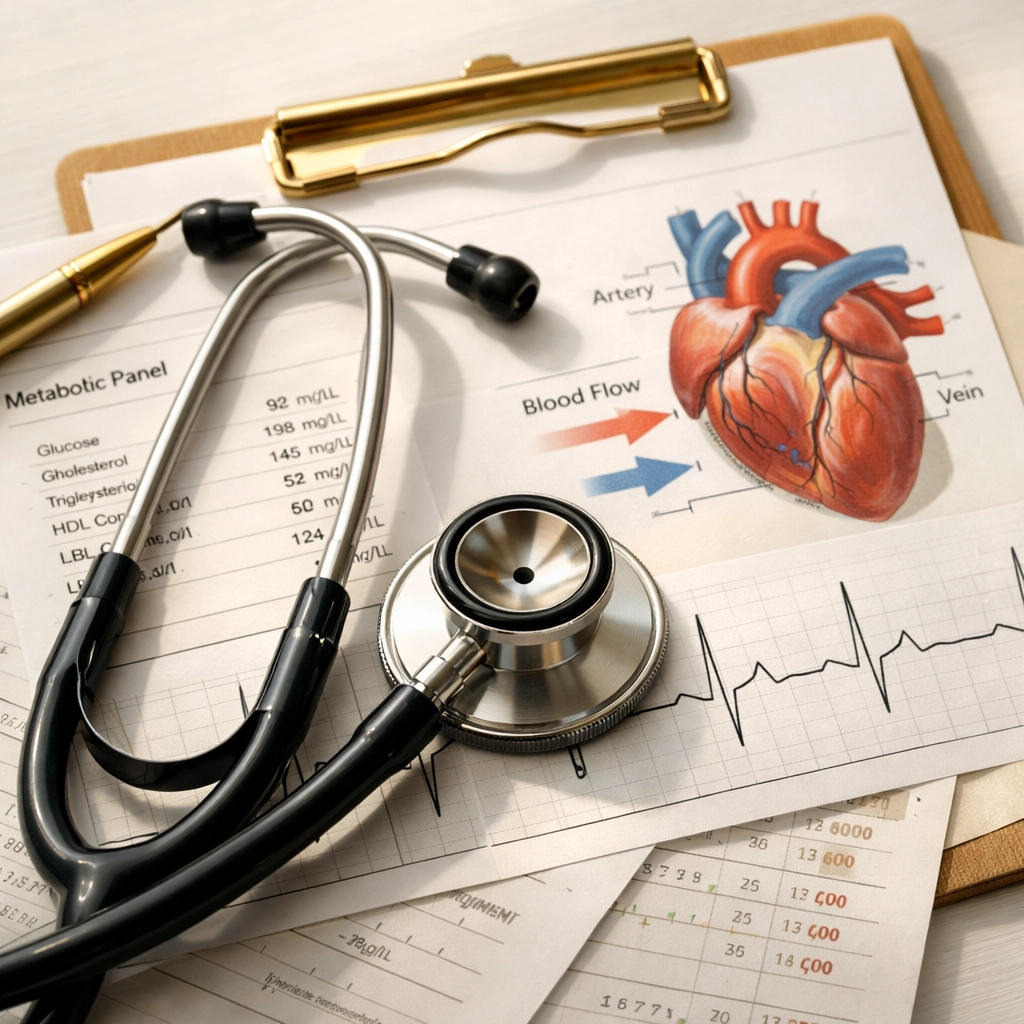 Medical charts showing cardiovascular and metabolic health markers for ED evaluation