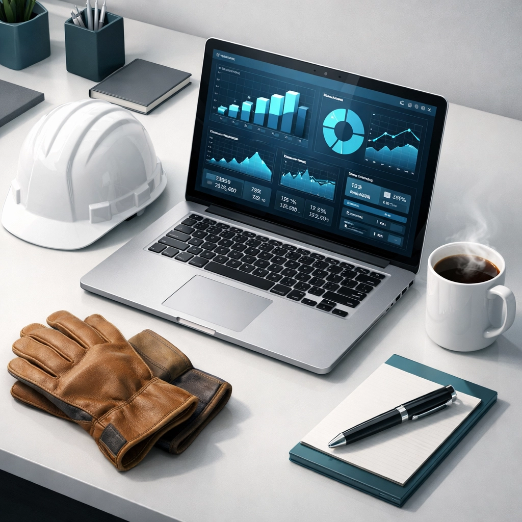 Digital workspace showing modern construction industry scheme bookkeeping and CIS management.
