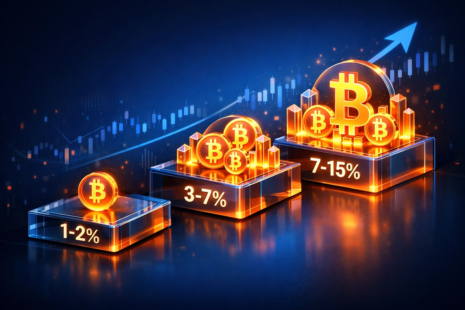 Phased Bitcoin allocation strategy showing growth from conservative to aggressive portfolio levels