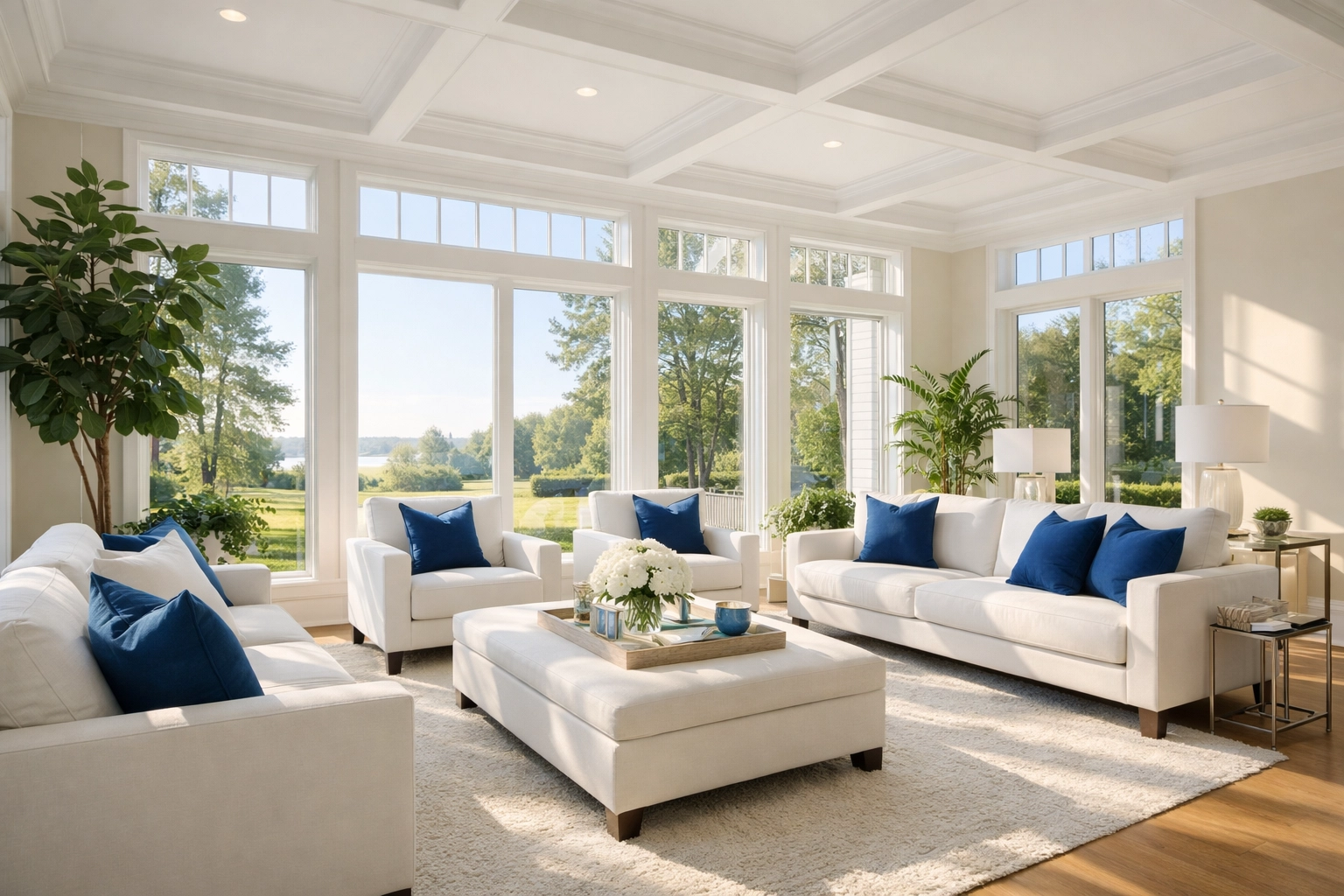 Bright Burlington living room with eco-friendly results from a reliable house cleaning service Burlington.