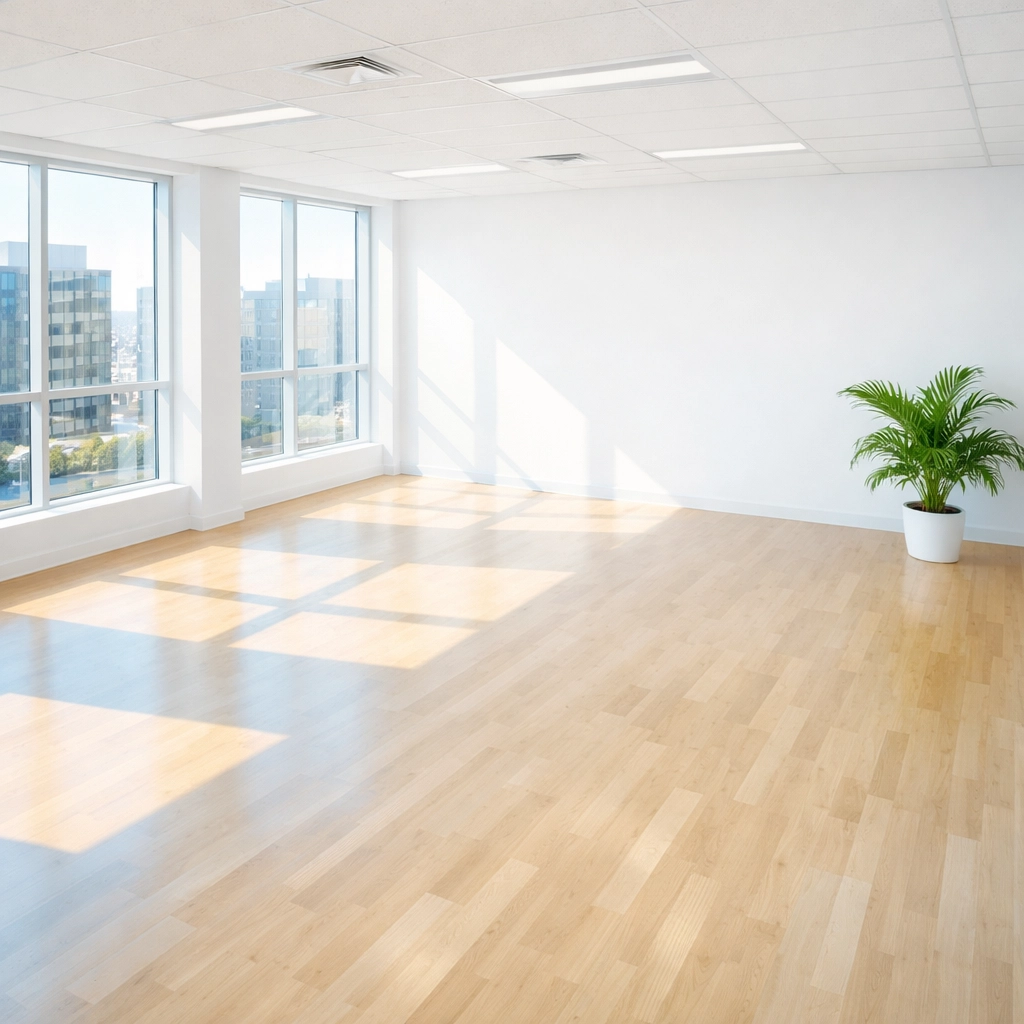 Clean empty commercial office in Waterloo, IA after professional move out cleaning for a stress-free lease handover.