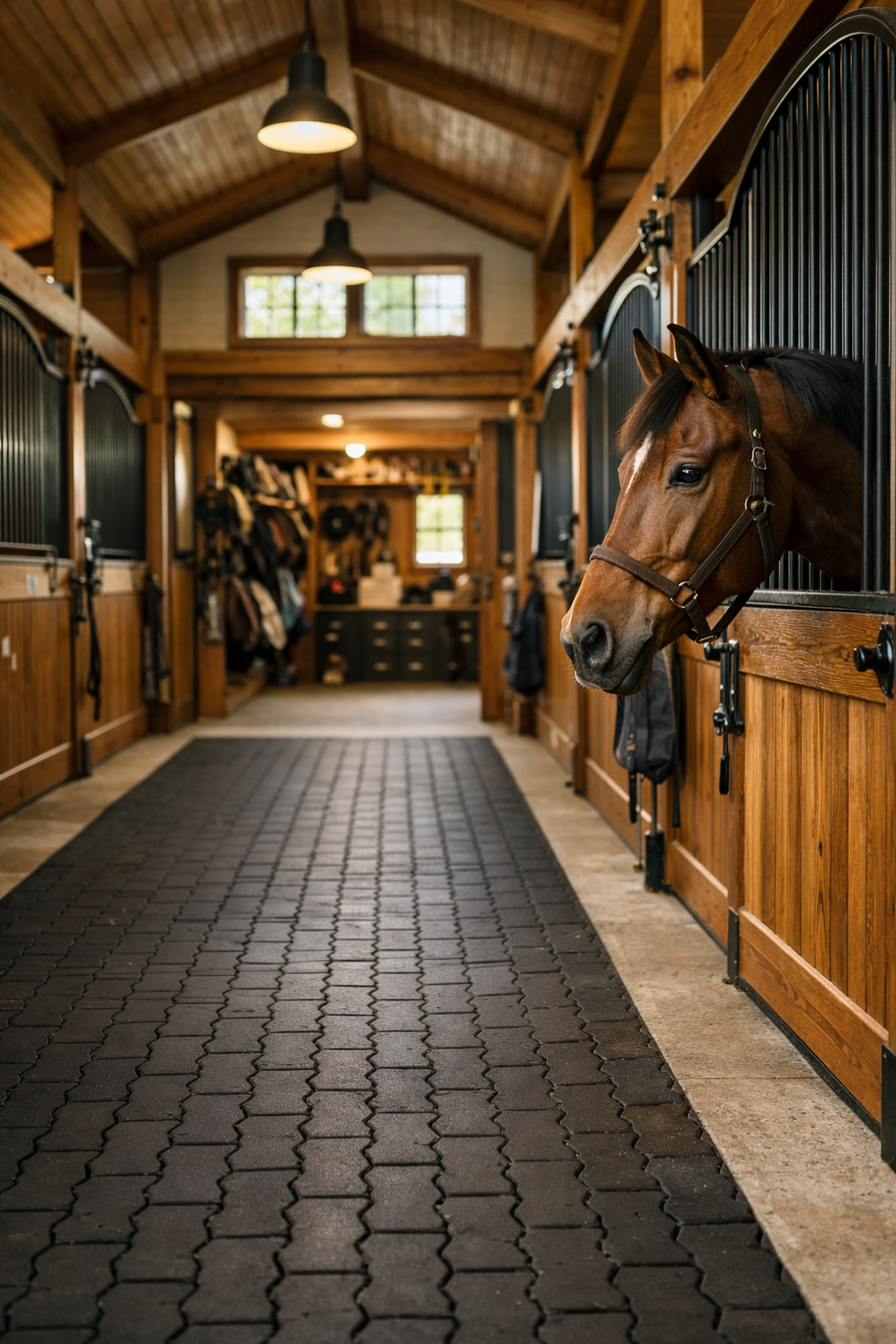 Well-maintained horse barn interior showing quality stall construction and ventilation in North Carolina