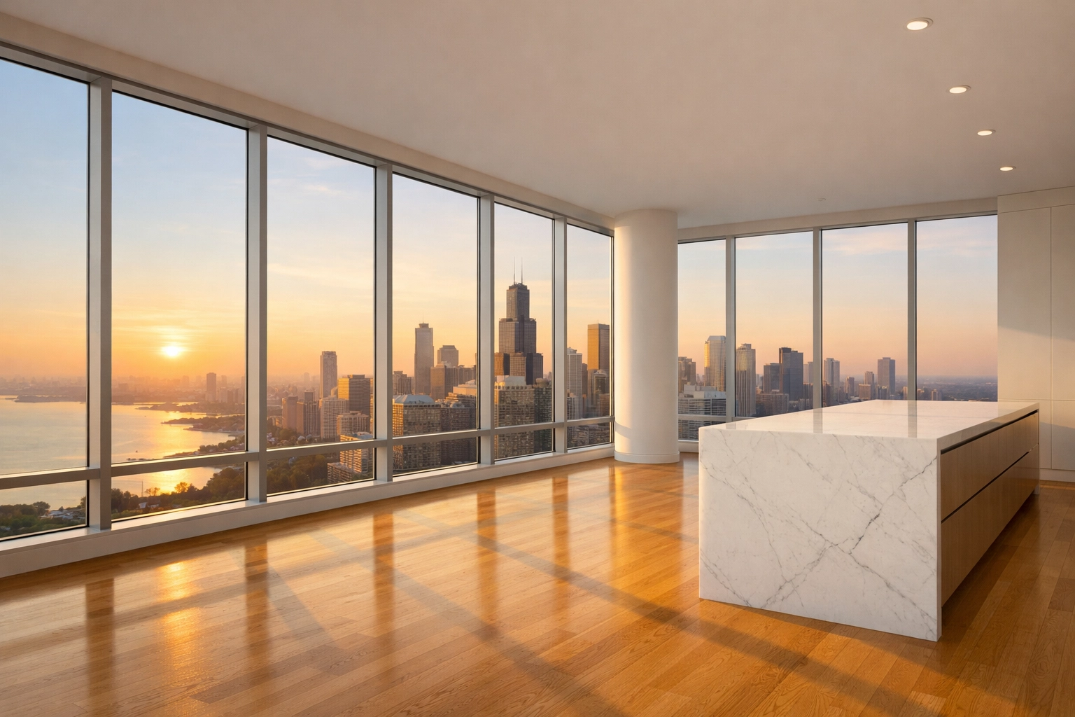 Vacant luxury high-rise apartment in Chicago ready for tenant move-in after professional property turnover.