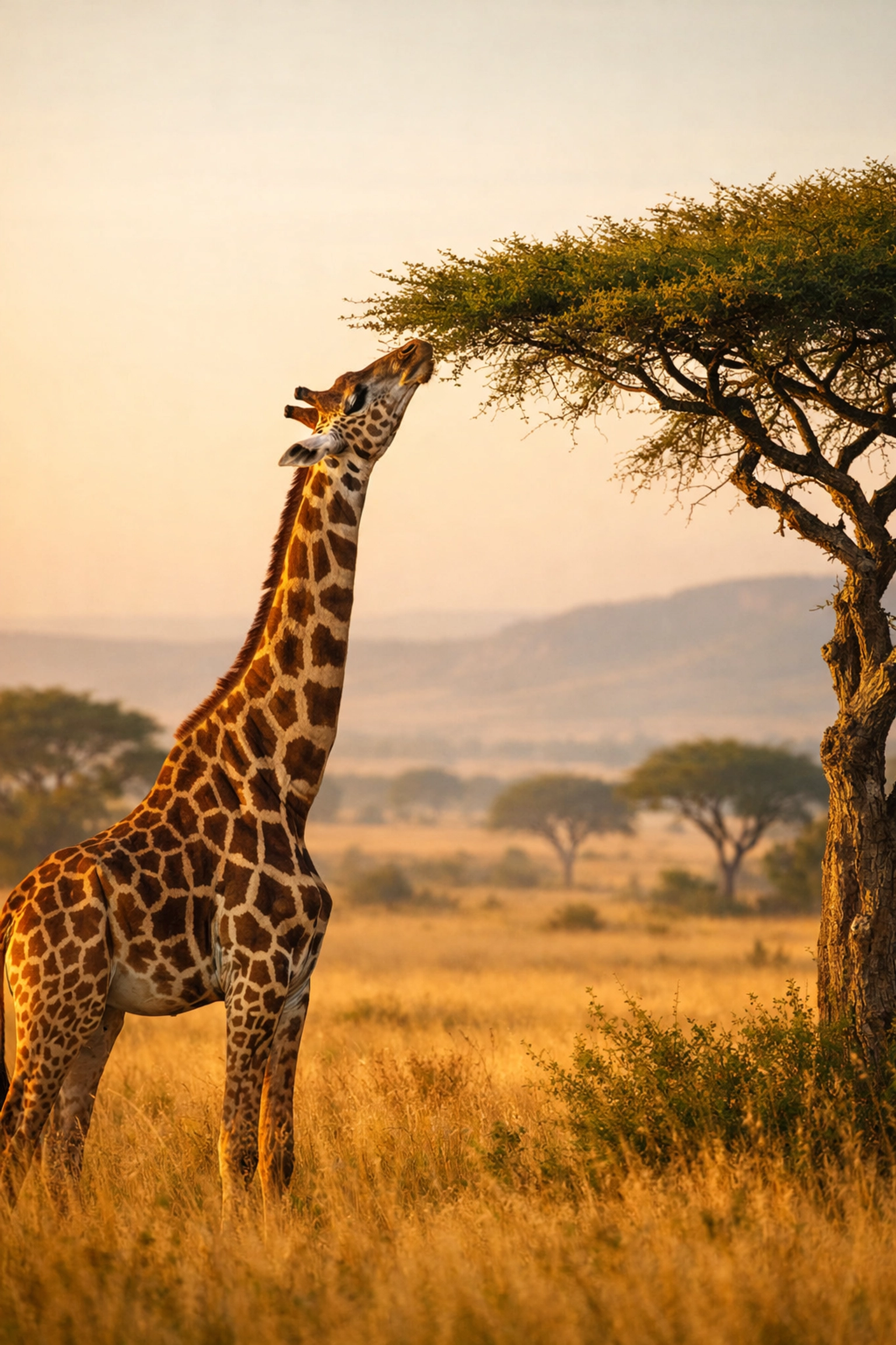 A majestic giraffe in the African savanna, illustrating successful species spotlight conservation efforts.