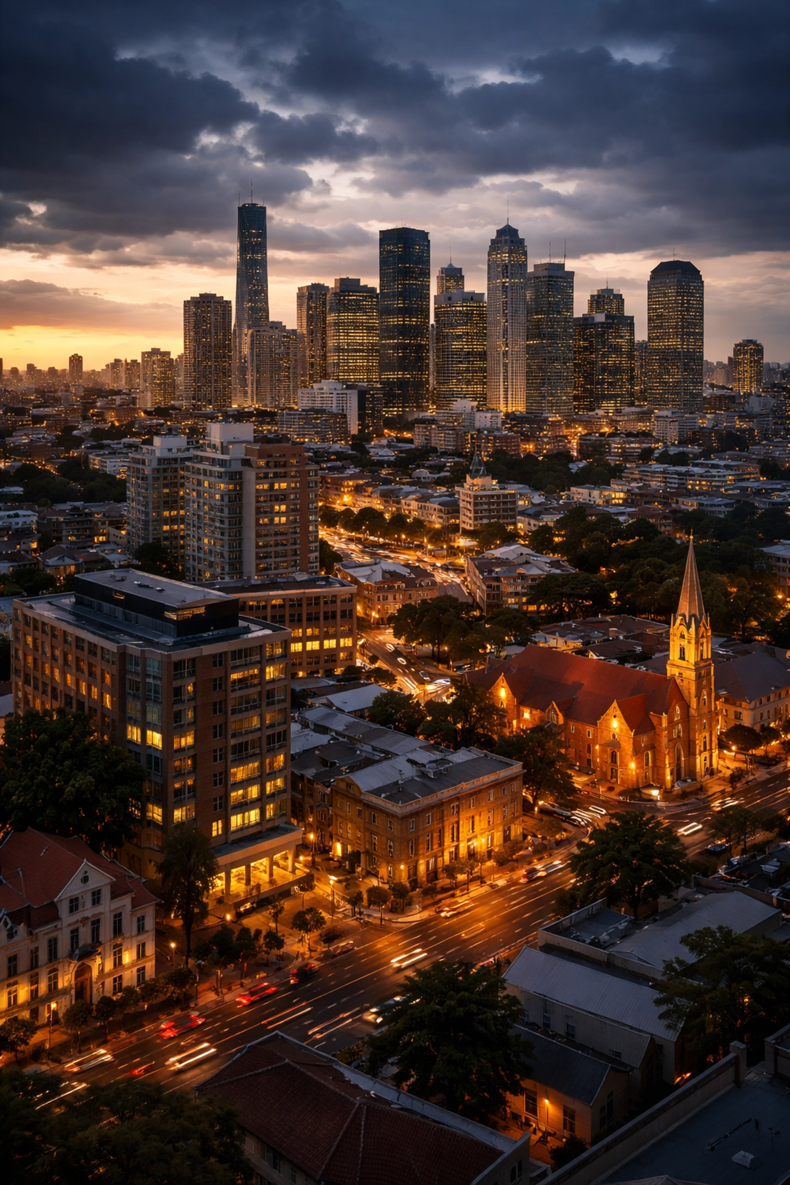 Spring Hill Brisbane cityscape at sunset, highlighting local community for counselling services.