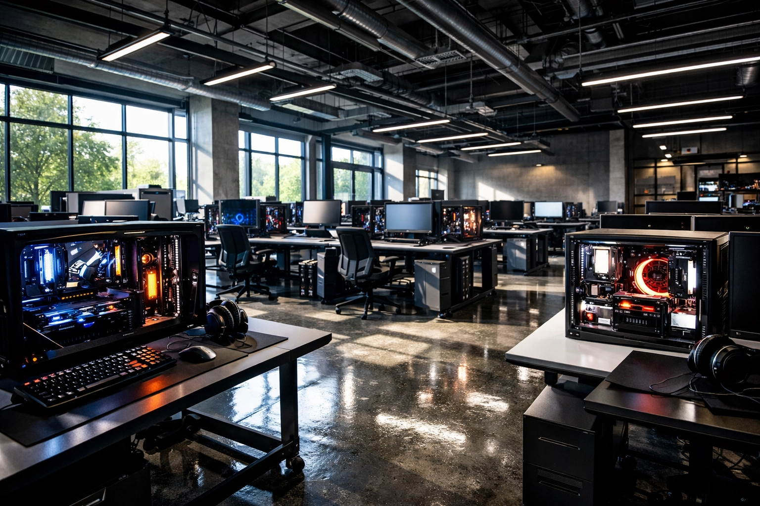 Modern modular technology lab featuring high-performance workstations for career-ready workforce infrastructure.