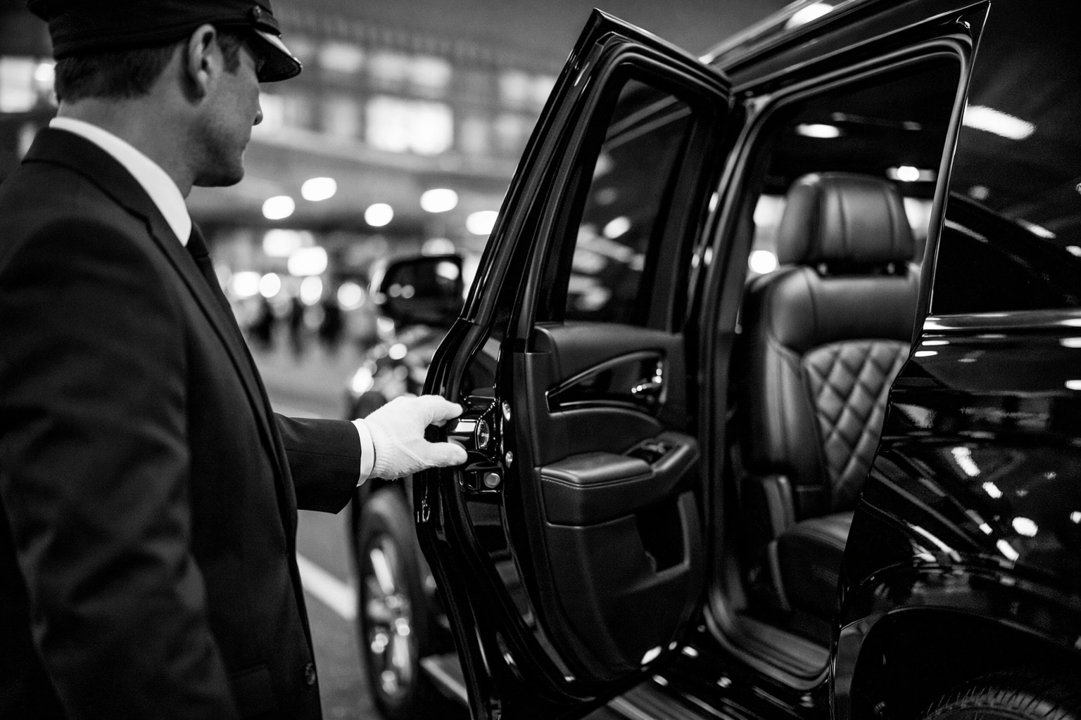 Professional chauffeur providing LAX airport black car service curbside pickup