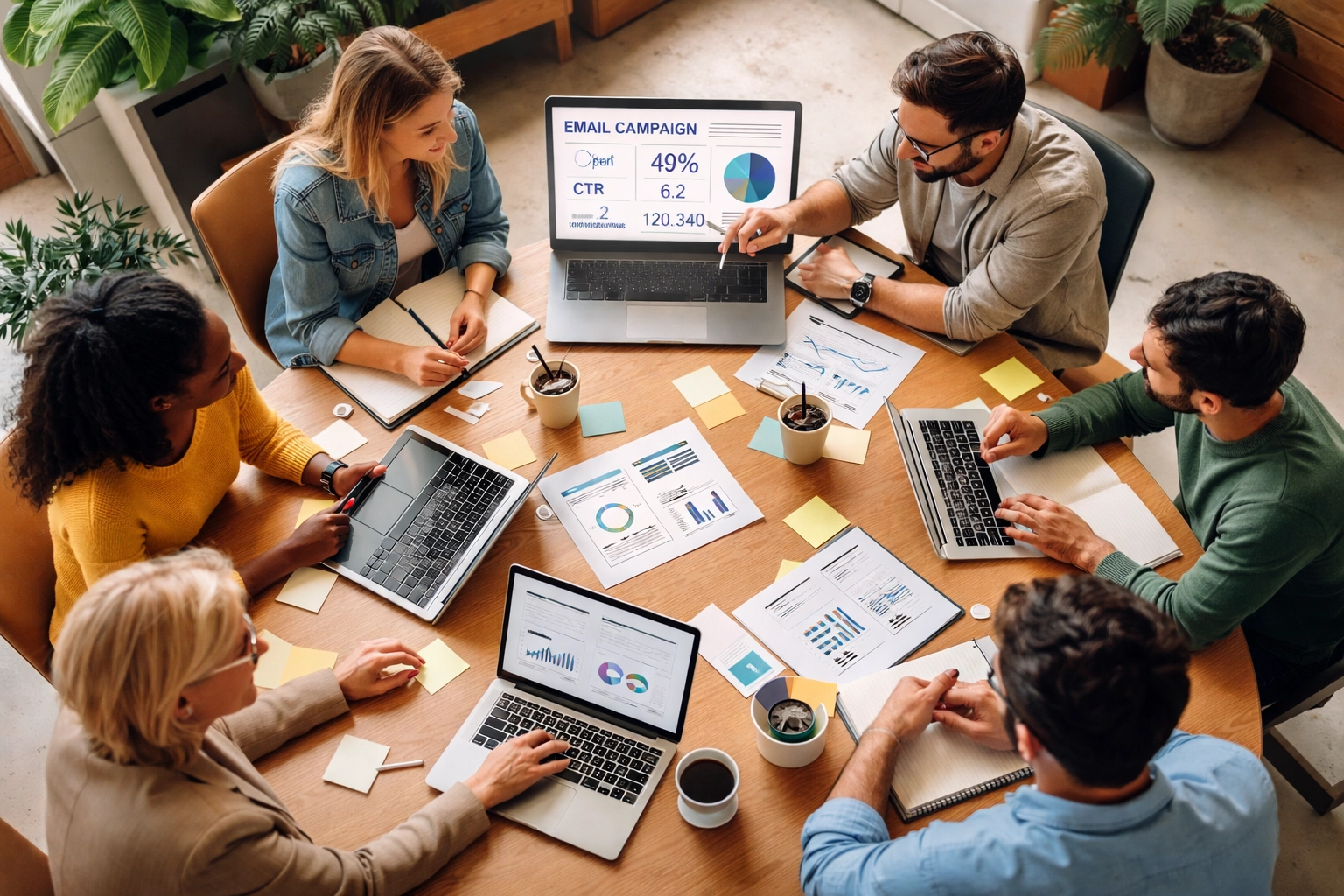 Équipe marketing travaillant sur une campagne d'emailing pour optimiser la visibilité d'une école privée