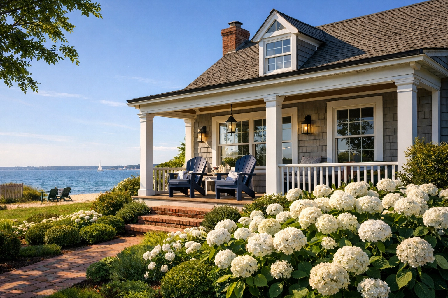 Charming high-design cottage in Hampton, VA with a view of the Chesapeake Bay and a classic front porch.