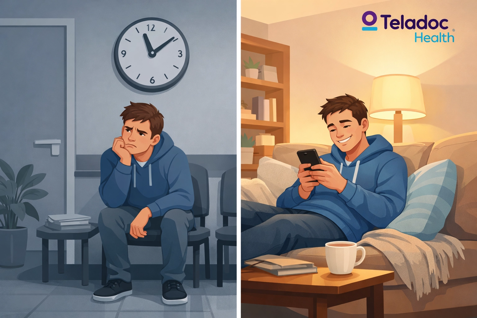 Comparison of traditional doctor office wait times versus convenient telehealth from home