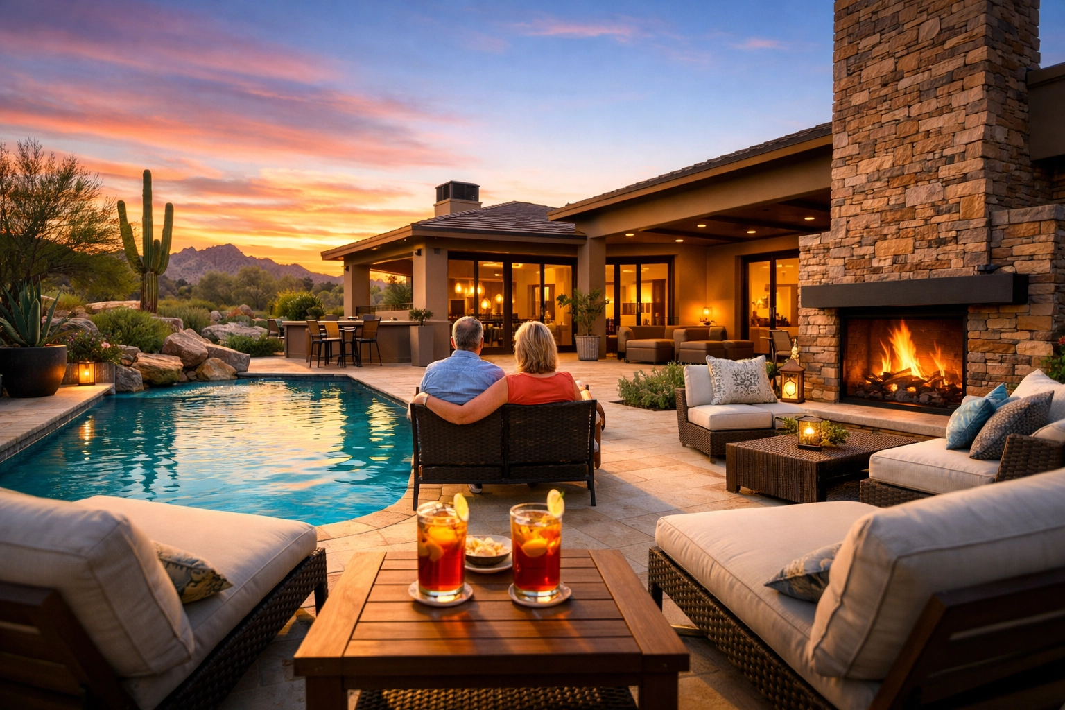 Luxury Scottsdale backyard and pool, highlighting the benefits of how to buy a house in Arizona.
