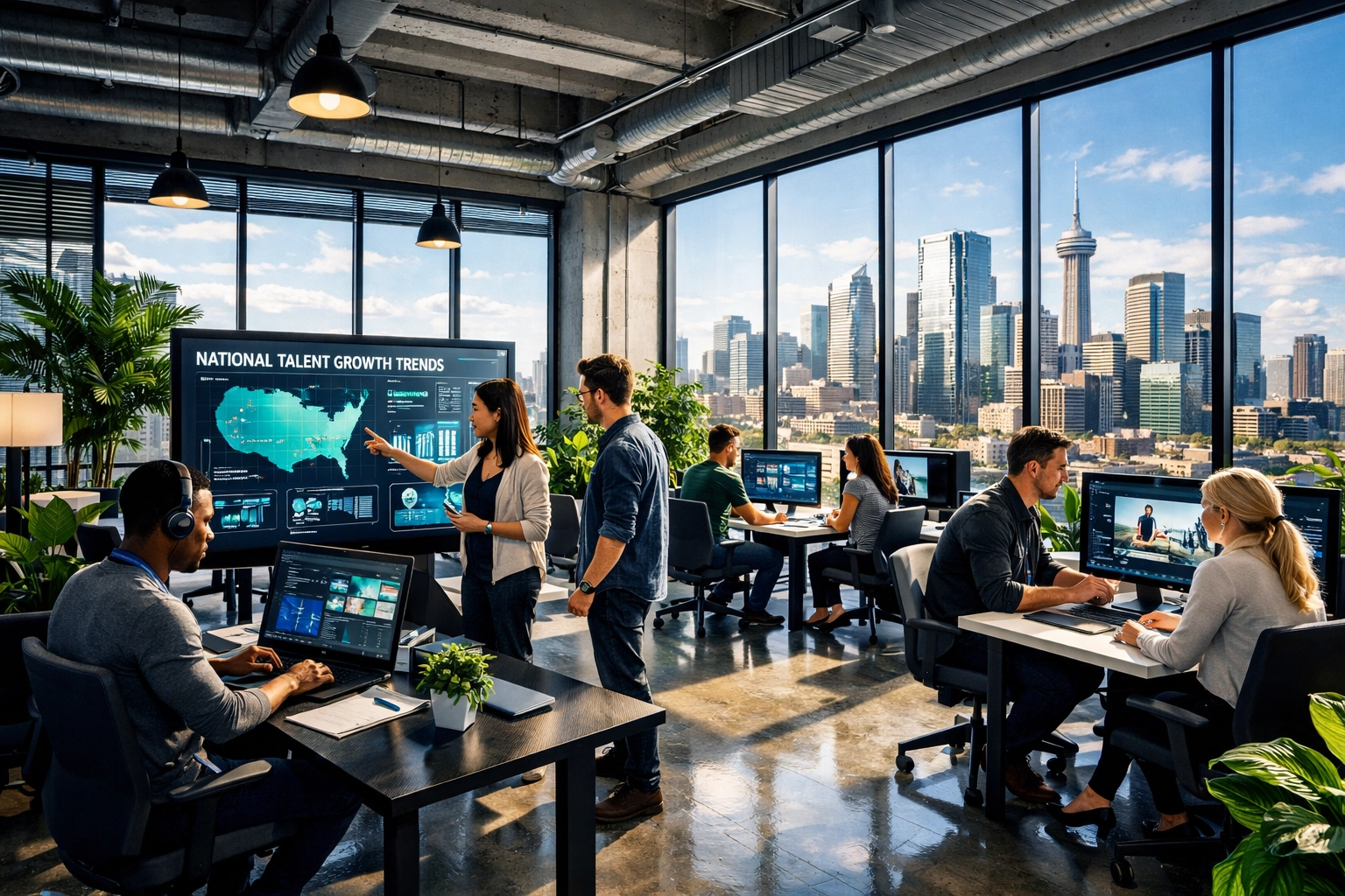 Young professionals at a modern talent development hub building a career-ready talent pipeline.