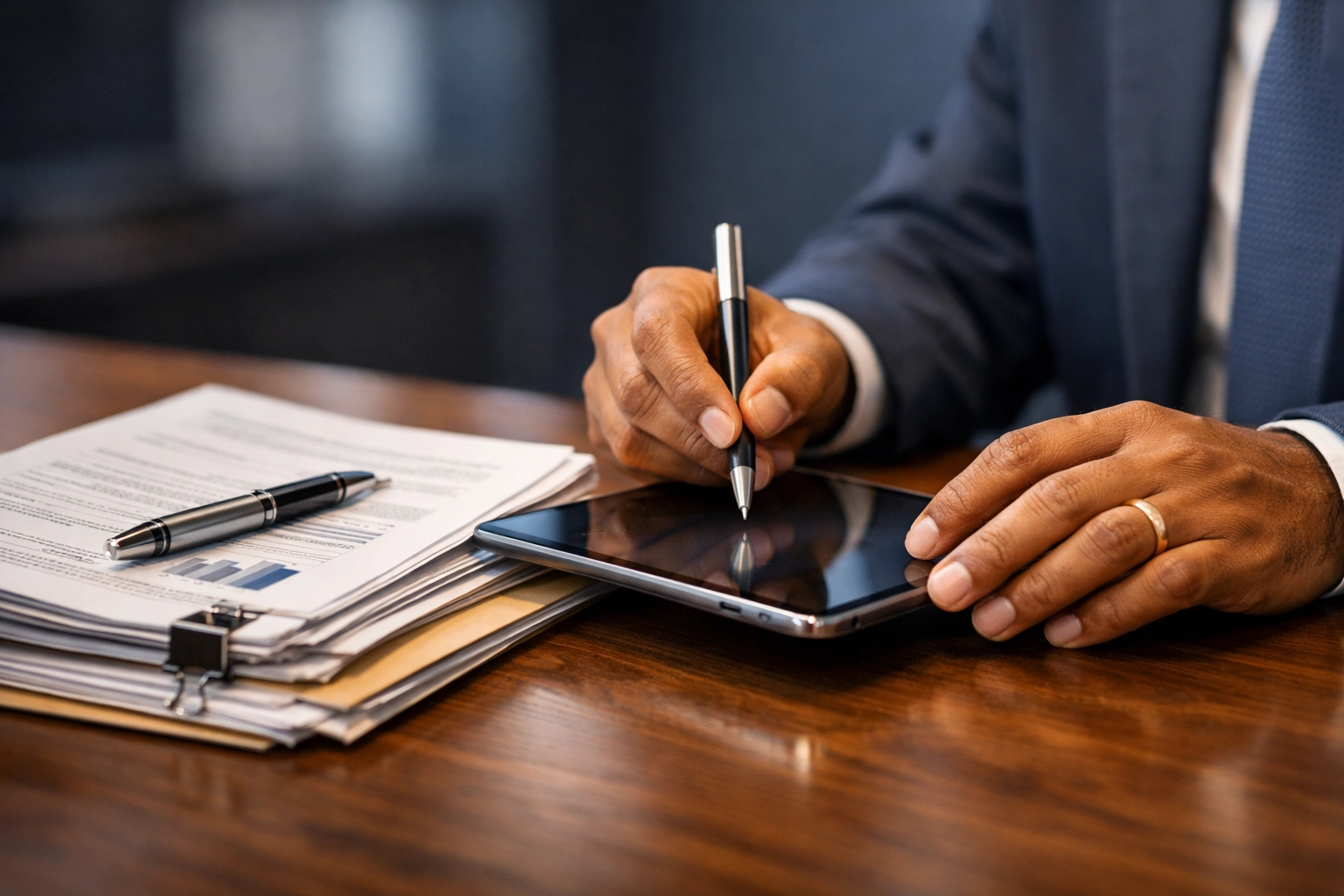 Professional reviewing digital records and documents to support accurate tax planning for small business.