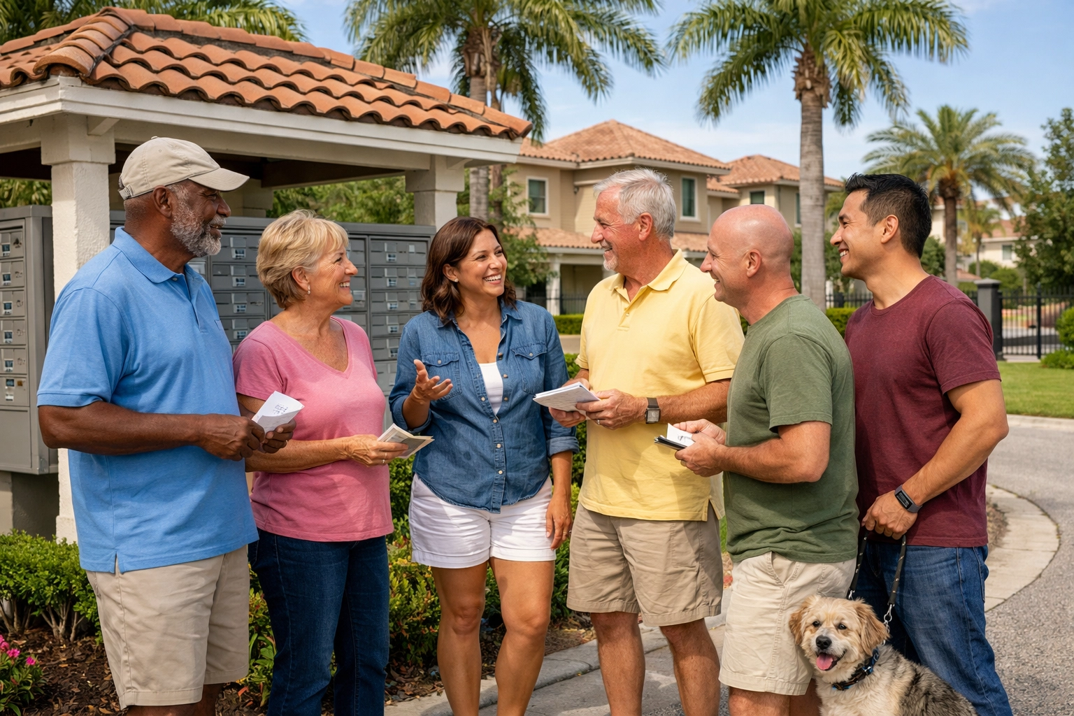 Neighbors gathering in gated community showing value of SWFL HOA amenities and lifestyle