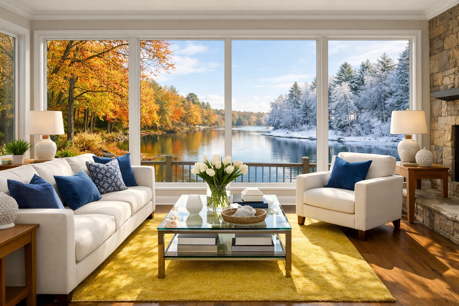 A clean, allergen-free Massachusetts living room showing the benefits of regular professional deep cleaning.