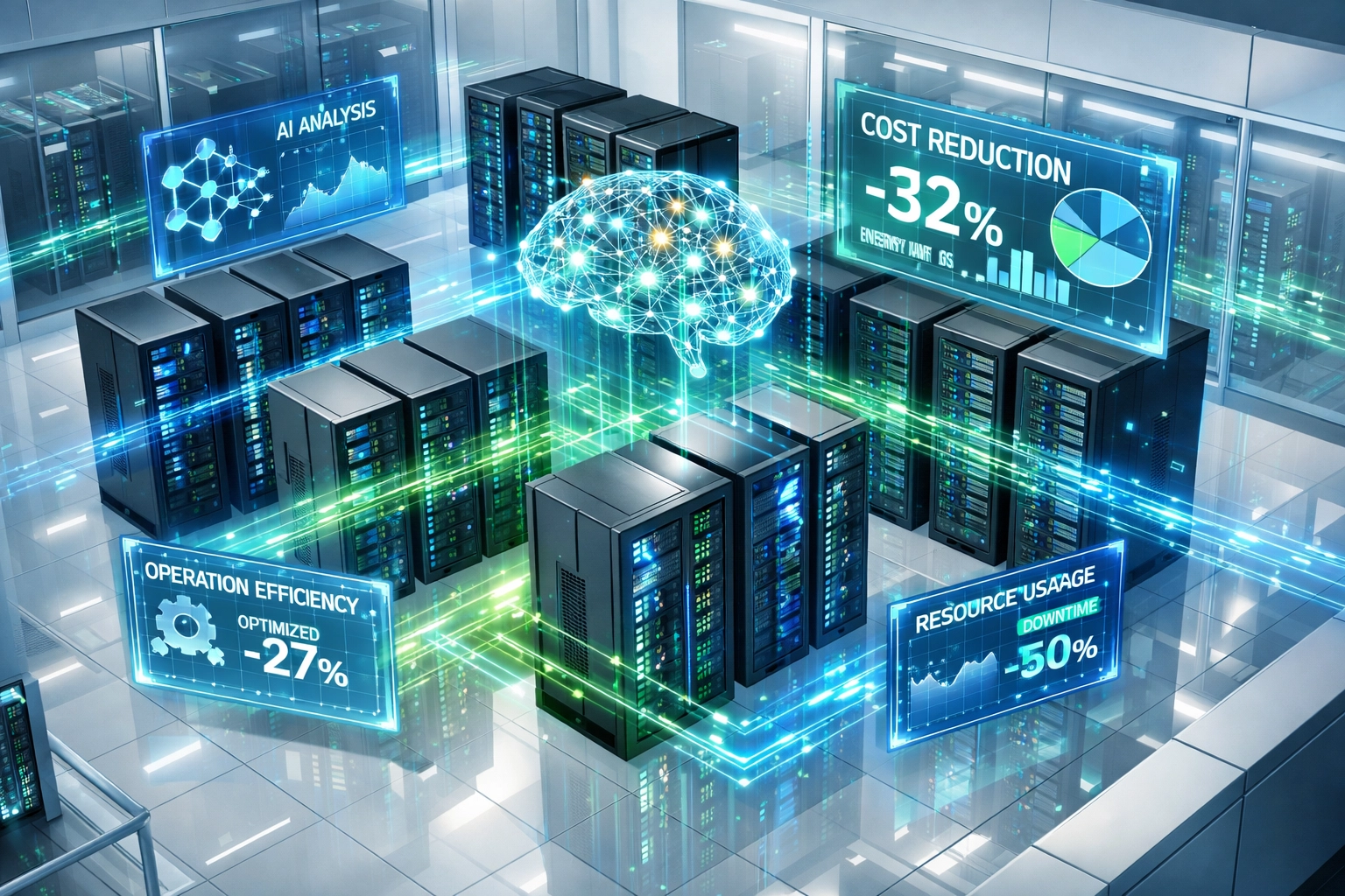 Agentic AI analyzing ServiceNow ITOM infrastructure with real-time cost reduction dashboards