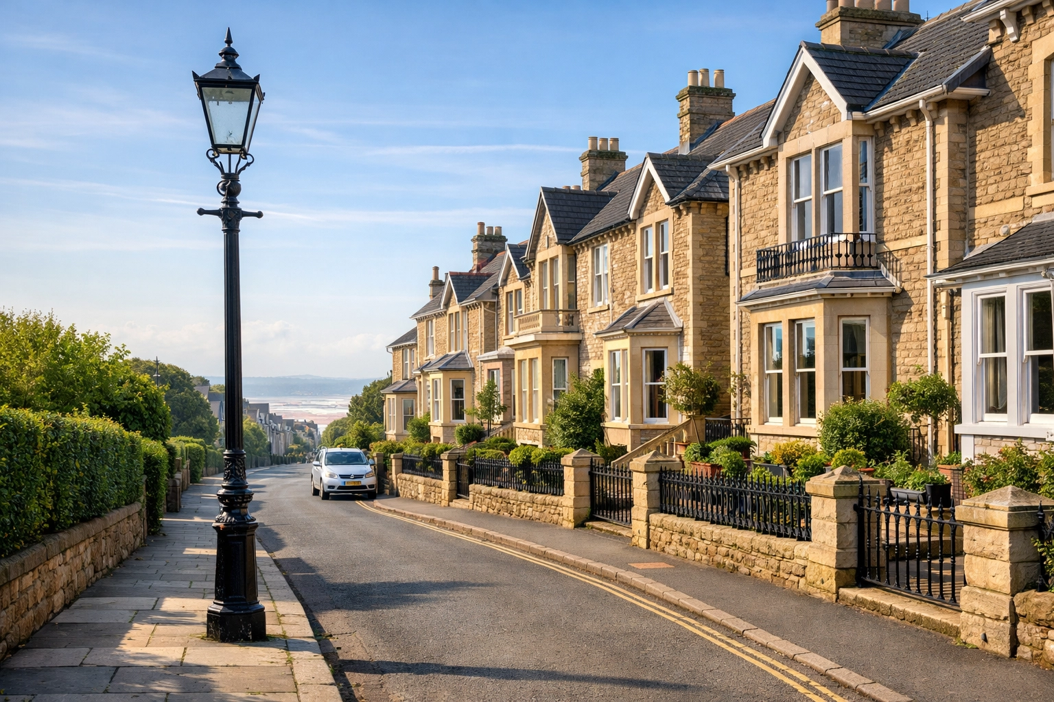 Secure residential street in Clevedon featuring Victorian architecture and proactive home security measures.