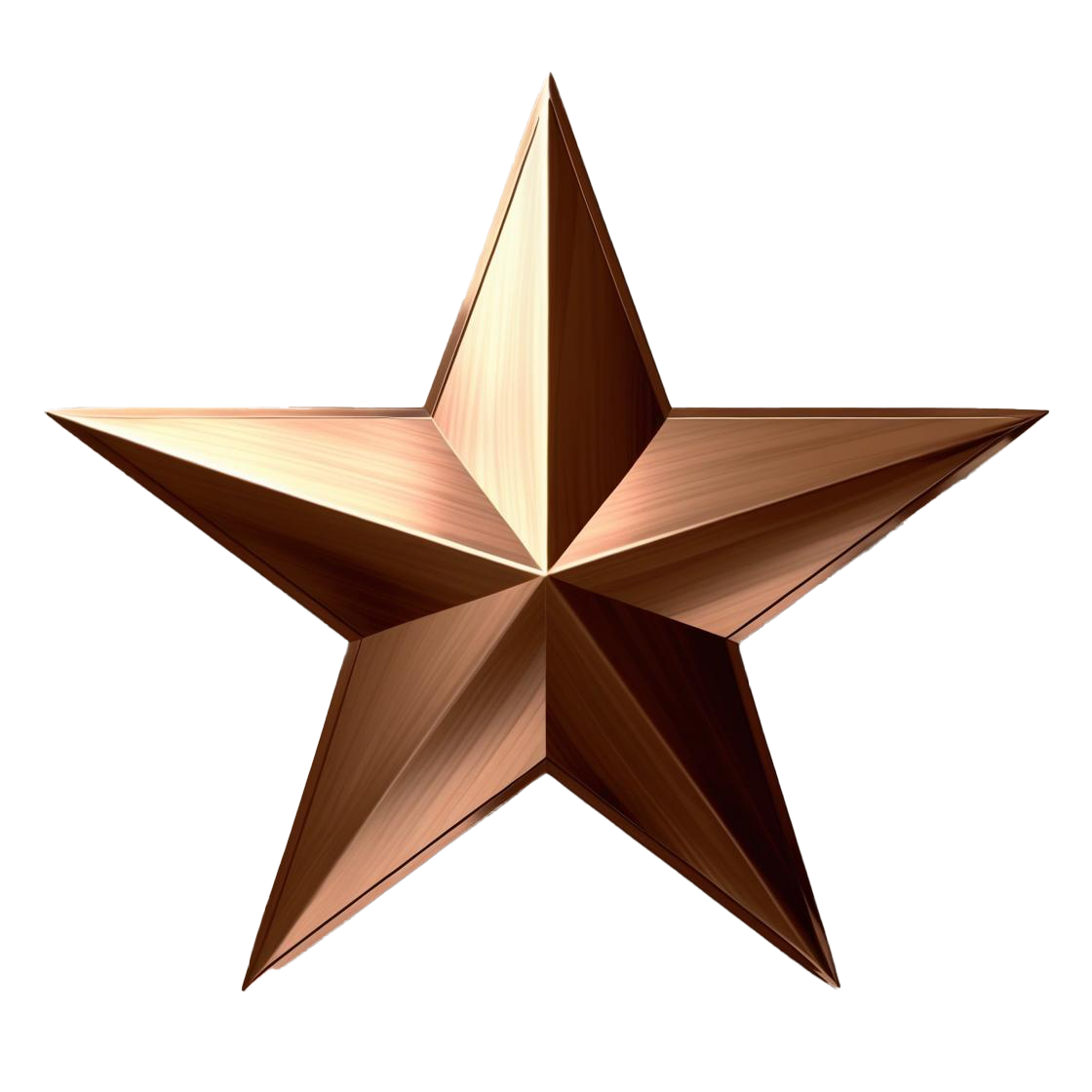 Metallic Bronze Five-Pointed Star A high-resolution image of a metallic bronze five-pointed star, often used as a symbol of military service and recognition, suitable for representing honors or memorial designations in our virtual military memorial tour platform.