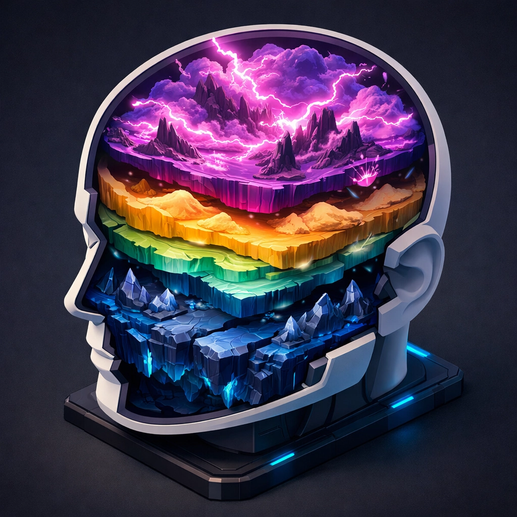 Visualization of human sleep architecture showing deep sleep and REM stages in the brain.