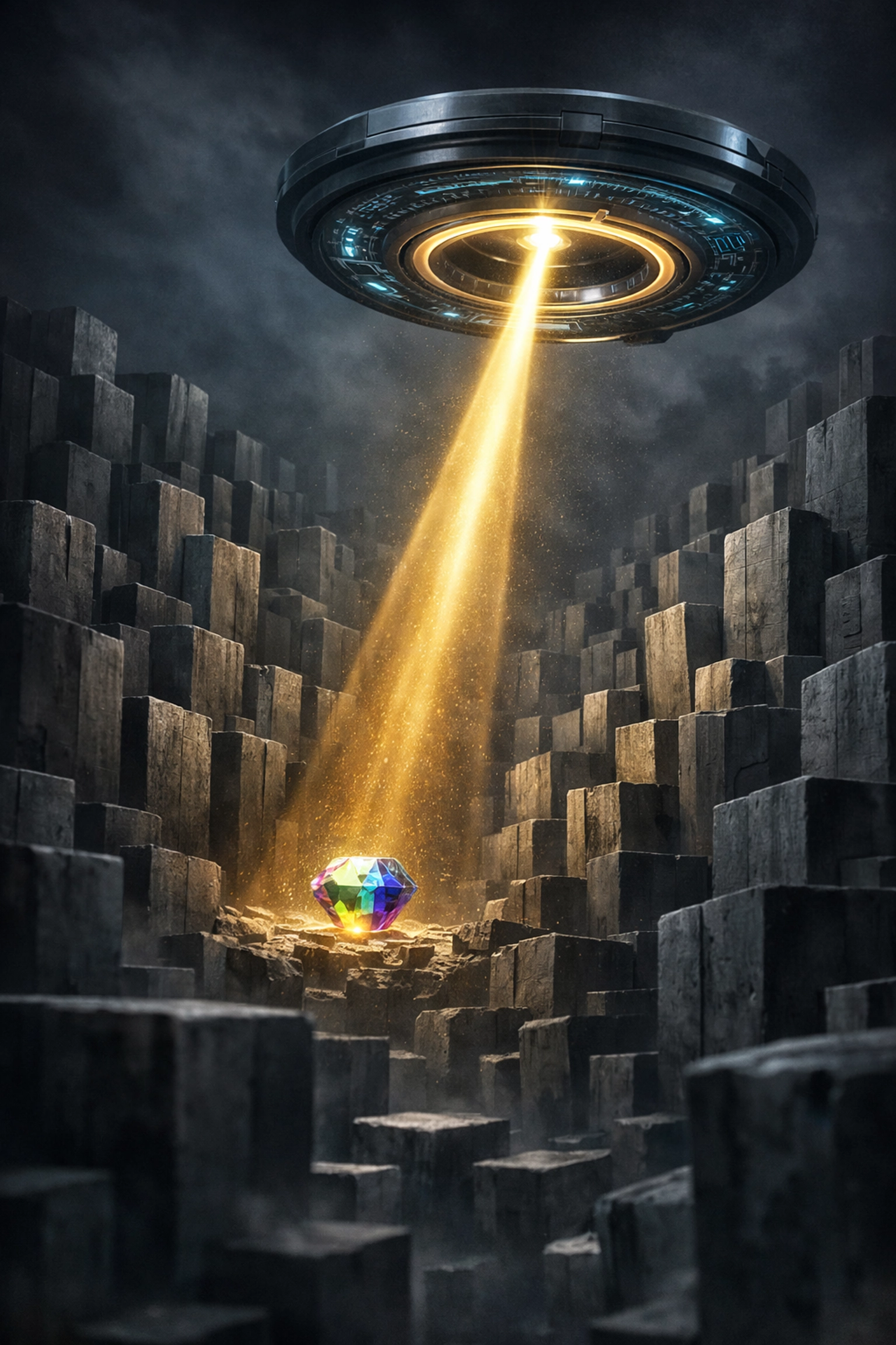 A light beam discovering a unique gemstone among generic blocks representing high-value search results.