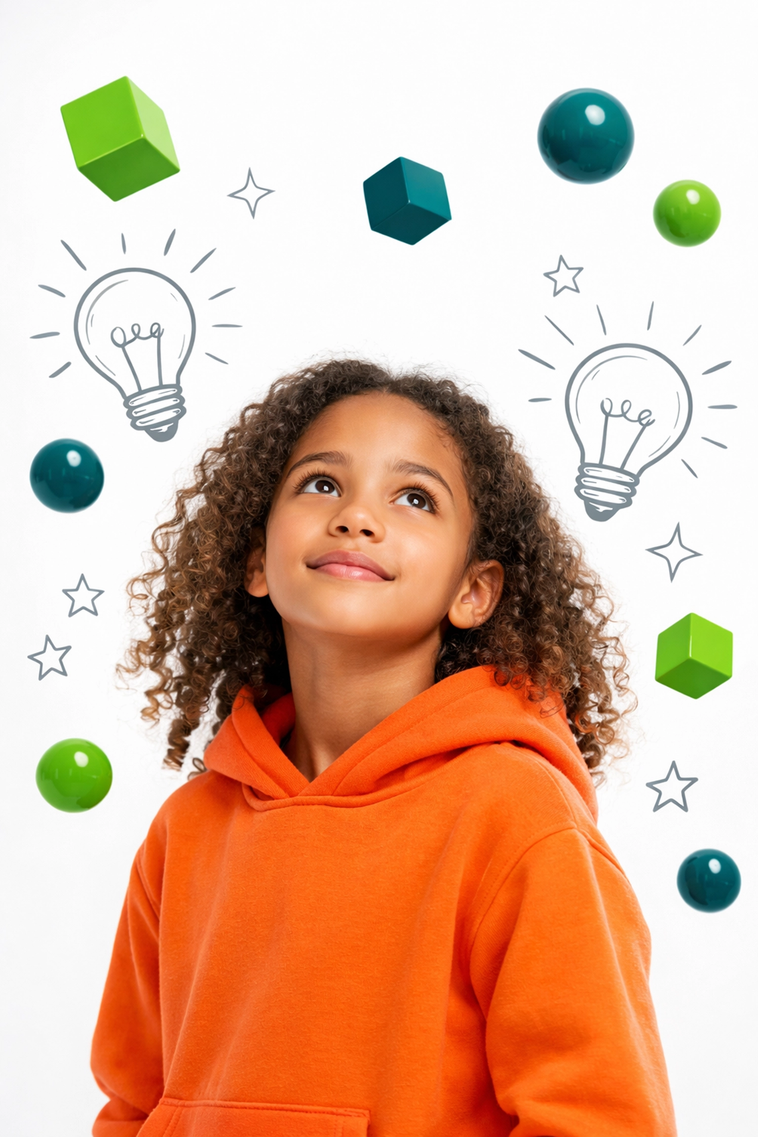 A visionary young girl looking up, representing a child prepared for the future workforce with life skills.