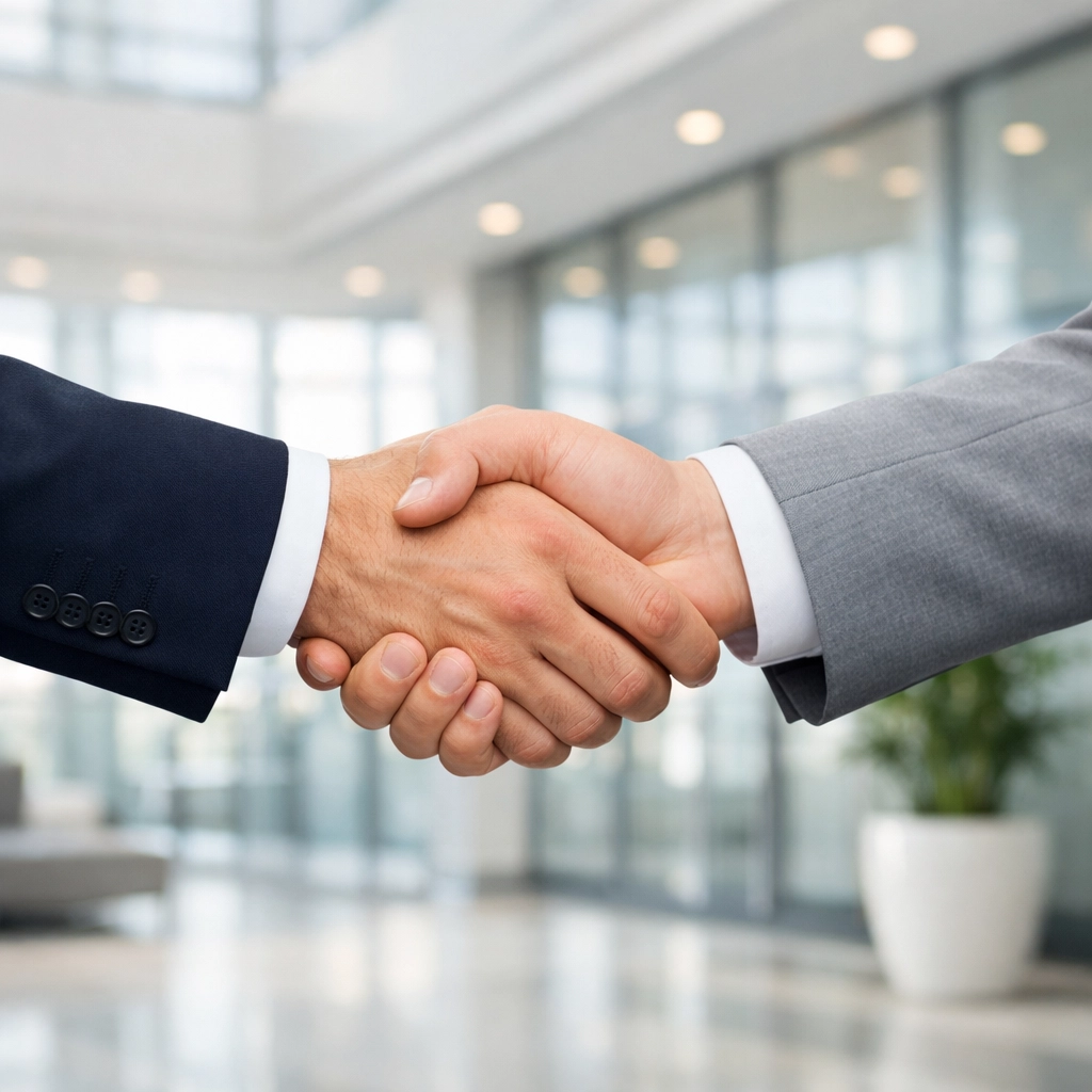 Secure real estate closing handshake representing a trusted partnership and protected transaction.