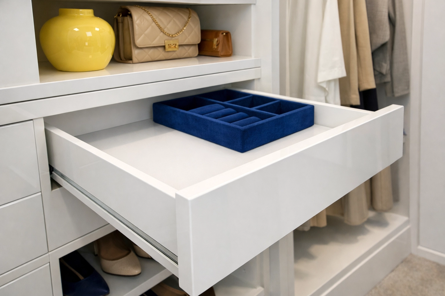 Spotless Marlborough walk-in closet showing the detailed results of a professional post-construction cleaning.
